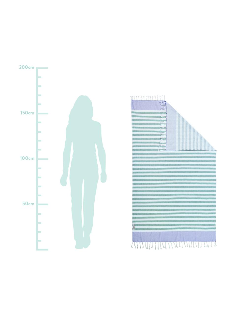 Telo mare in cotone a righe Cairo, Verde, Larg. 90 x Lung. 160 cm