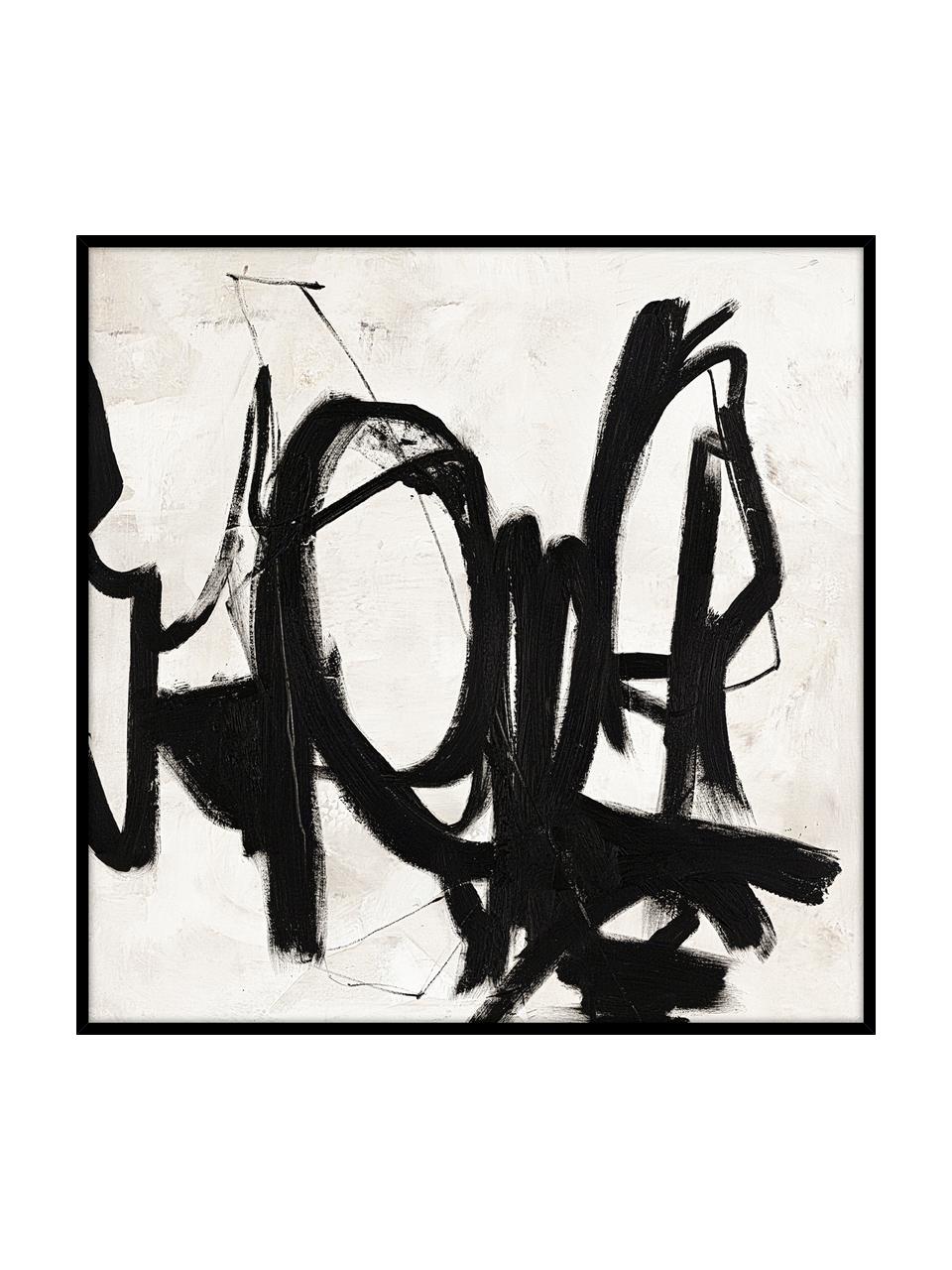 Cuadro en lienzo pintado a mano Playblack, marco de madera, Negro, blanco, An 102 x Al 102 cm