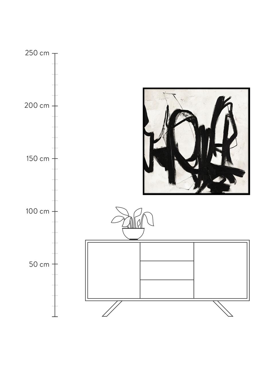 Handgemaltes Leinwandbild Playblack mit Holzrahmen, Rahmen: Eichenholz, beschichtet, Schwarz, Weiss, B 102 x H 102 cm