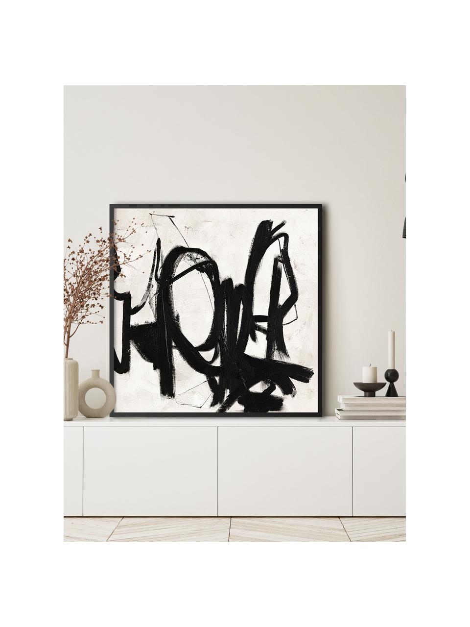 Ručně malovaný obrázek na plátně s dřevěným rámem Playblack, Černá, bílá, Š 102 cm, V 102 cm