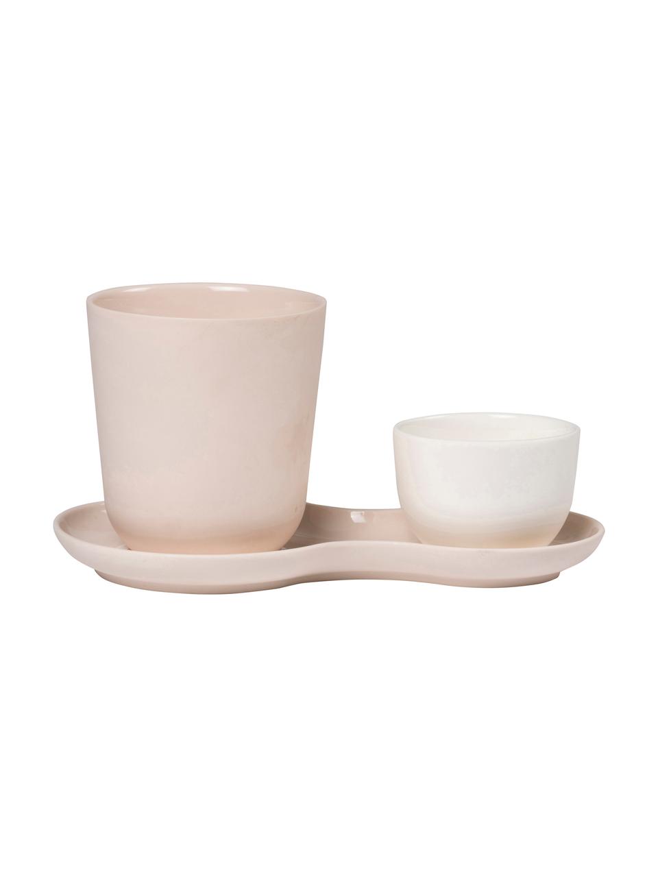 Plateau apéritif en porcelaine rose mat/brillant Roseberry, 3 élém., Blanc cassé, rose