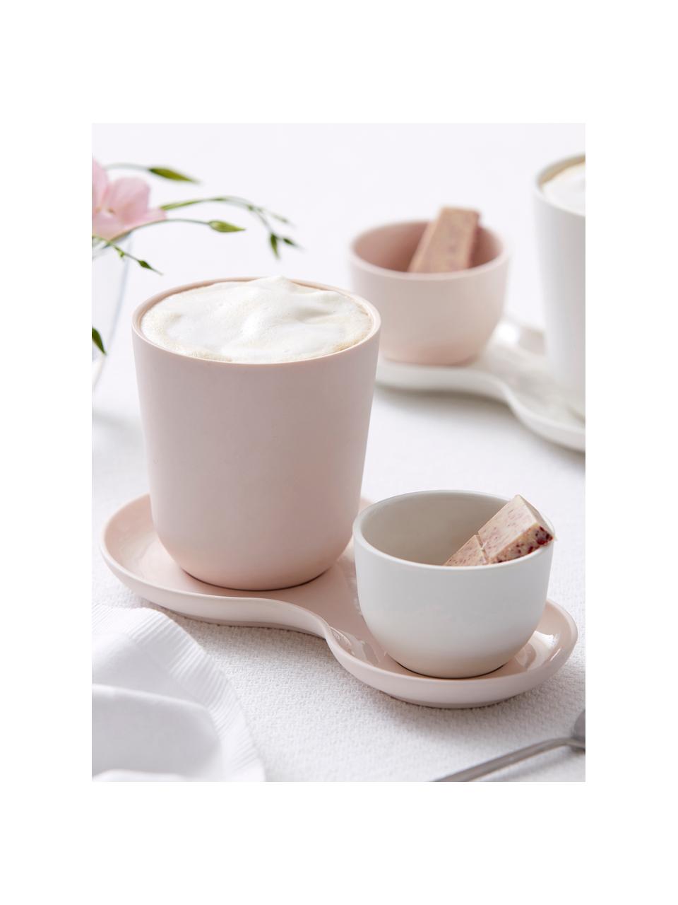 Plateau apéritif en porcelaine rose mat/brillant Roseberry, 3 élém., Blanc cassé, rose