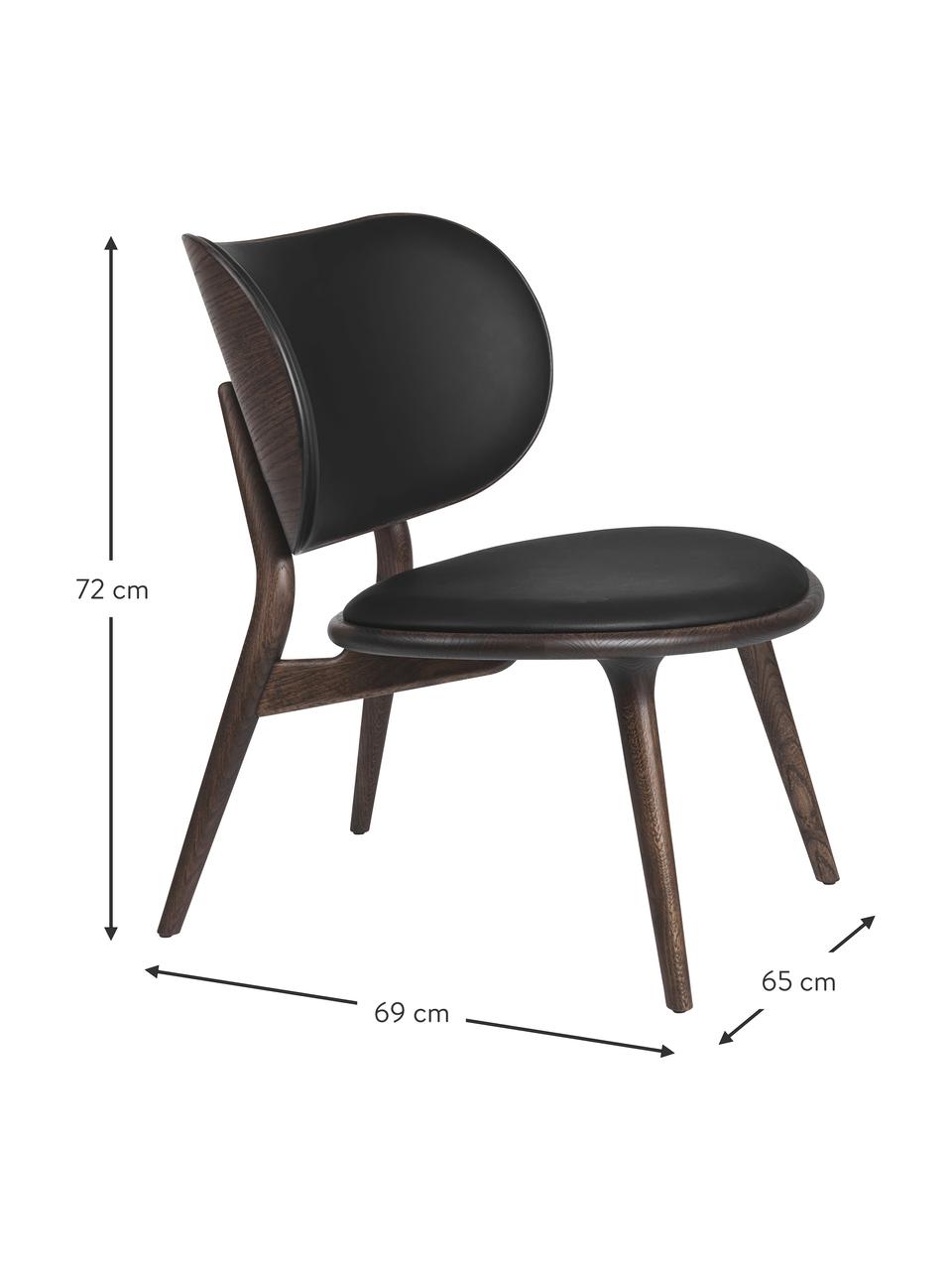 Sedia in pelle con gambe in legno Rocker, fatta a mano, Struttura: legno di quercia certific, Nero, legno di quercia scuro, Larg. 65 x Prof. 69 cm