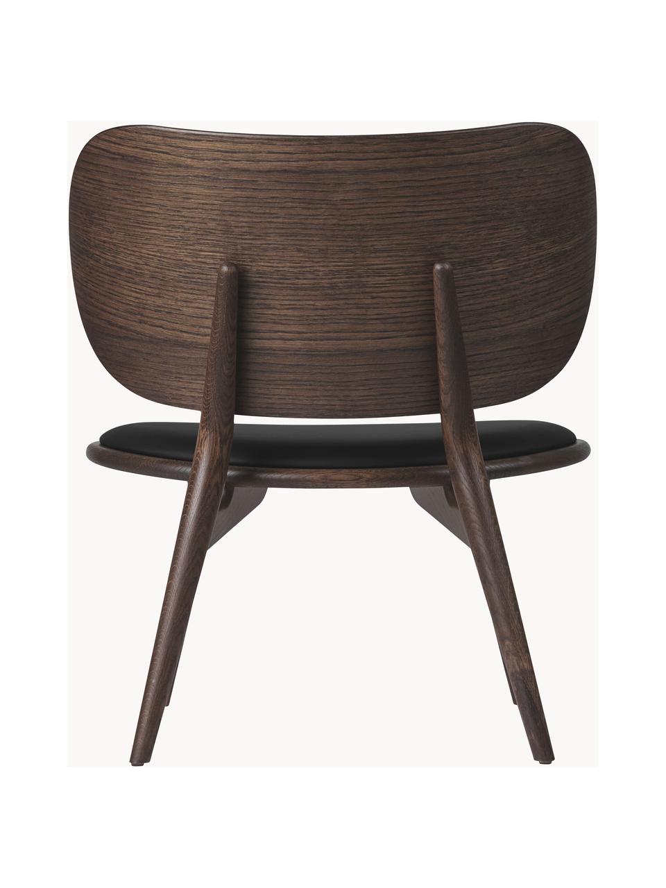 Kožená židle s dřevěnými nohami Rock, ručně vyrobená, Černá, tmavé dubové dřevo, Š 65 cm, H 69 cm