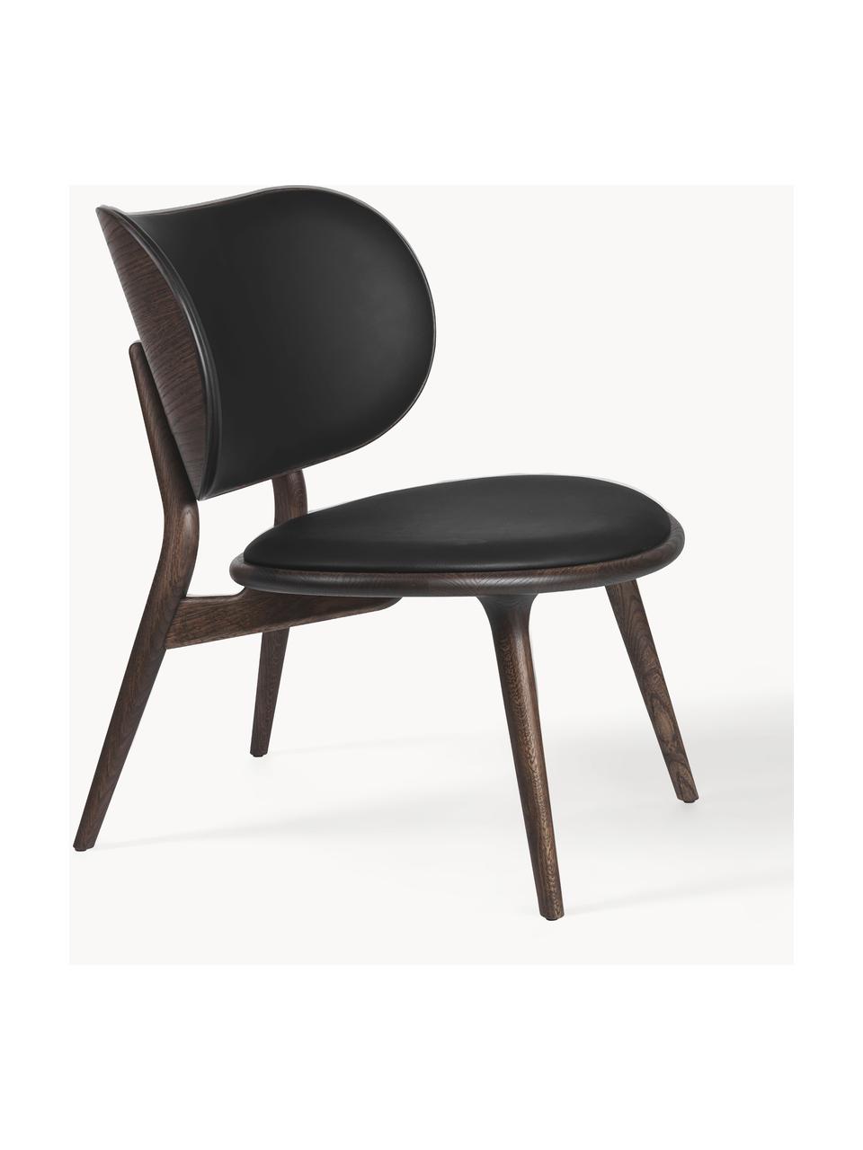 Ręcznie wykonany fotel wypoczynkowy ze skóry Rocker, Stelaż: drewno dębowe Ten produkt, Czarny, ciemne drewno dębowe, S 65 x G 69 cm