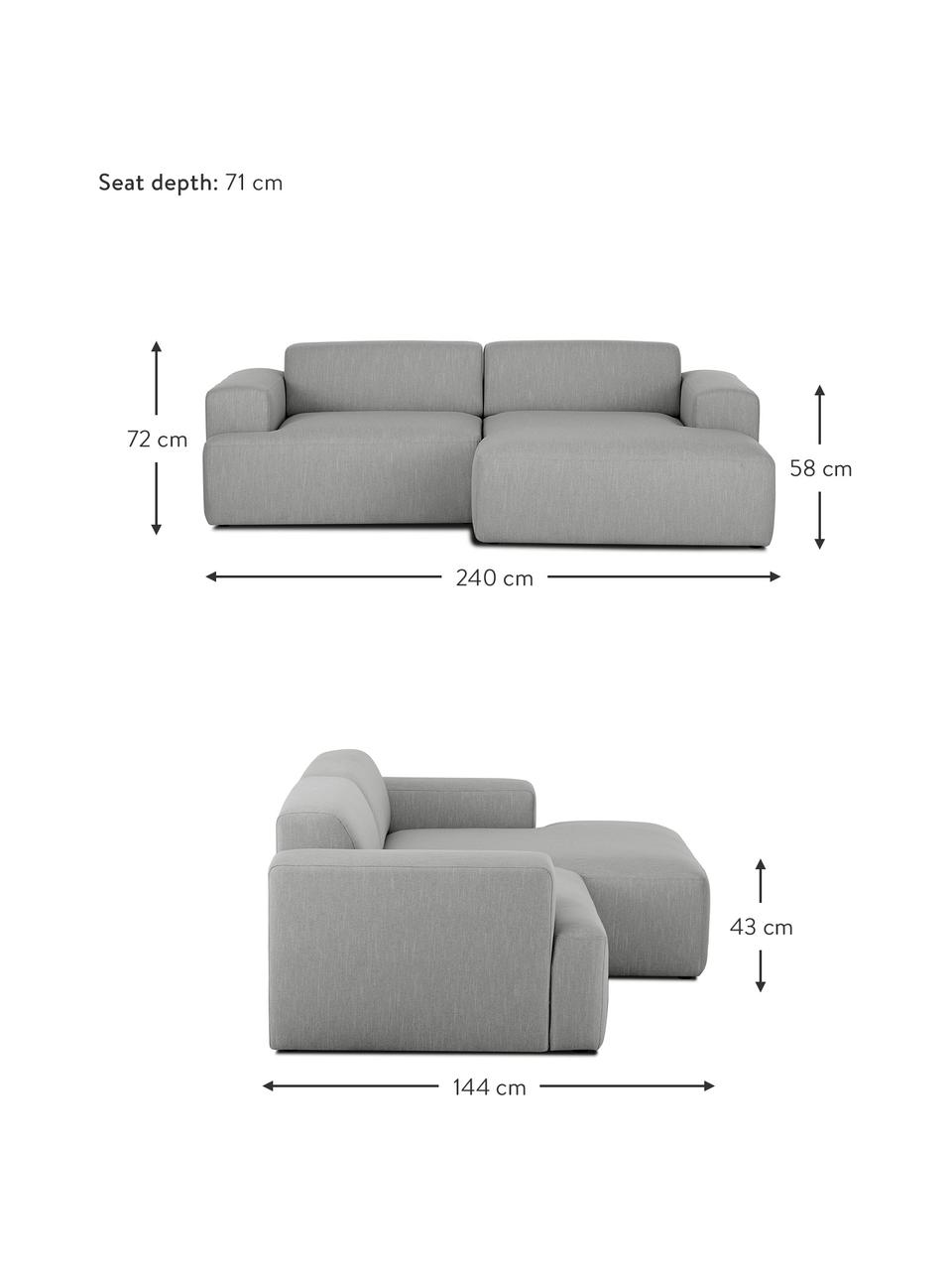 Divano angolare 3 posti in tessuto grigio Melva, Rivestimento: poliestere Il rivestiment, Struttura: legno di pino massiccio, , Piedini: legno di pino I piedini s, Tessuto grigio, Larg. 240 x Prof. 144 cm