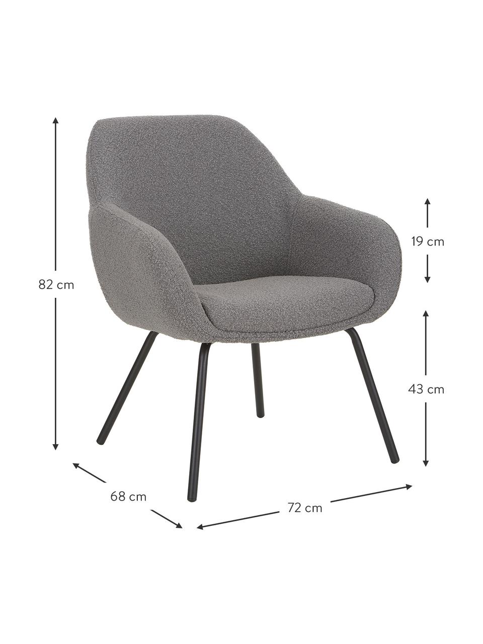 Fauteuil Jana, Bekleding: polyester (teddyvacht), Poten: gepoedercoat metaal, Teddy grijs, B 72 x D 68 cm