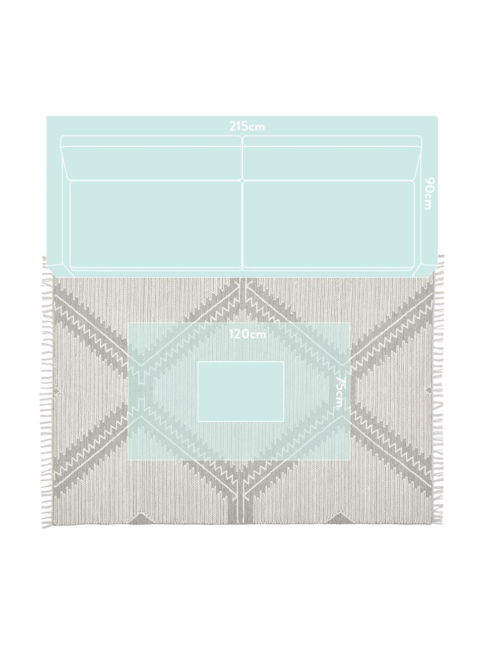 Handgewebter Teppich Karola mit Hoch-Tief-Struktur, Grau, Cremeweiß, B 120 x L 180 cm (Größe S)