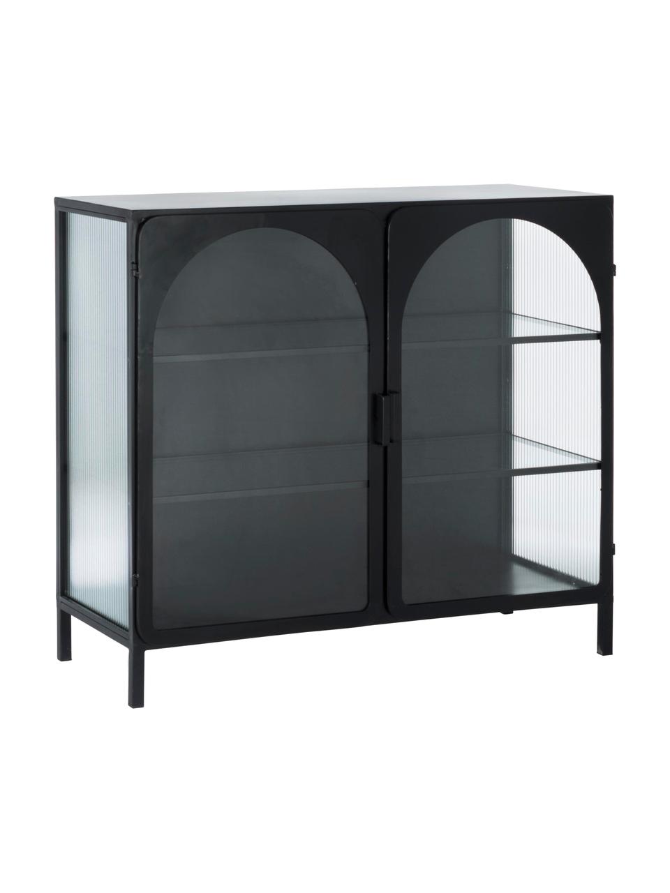 Vitrina de vidrio Nerissa, Estructura: metal epoxidado y con pin, Negro, transparente, An 111 x Al 99 cm