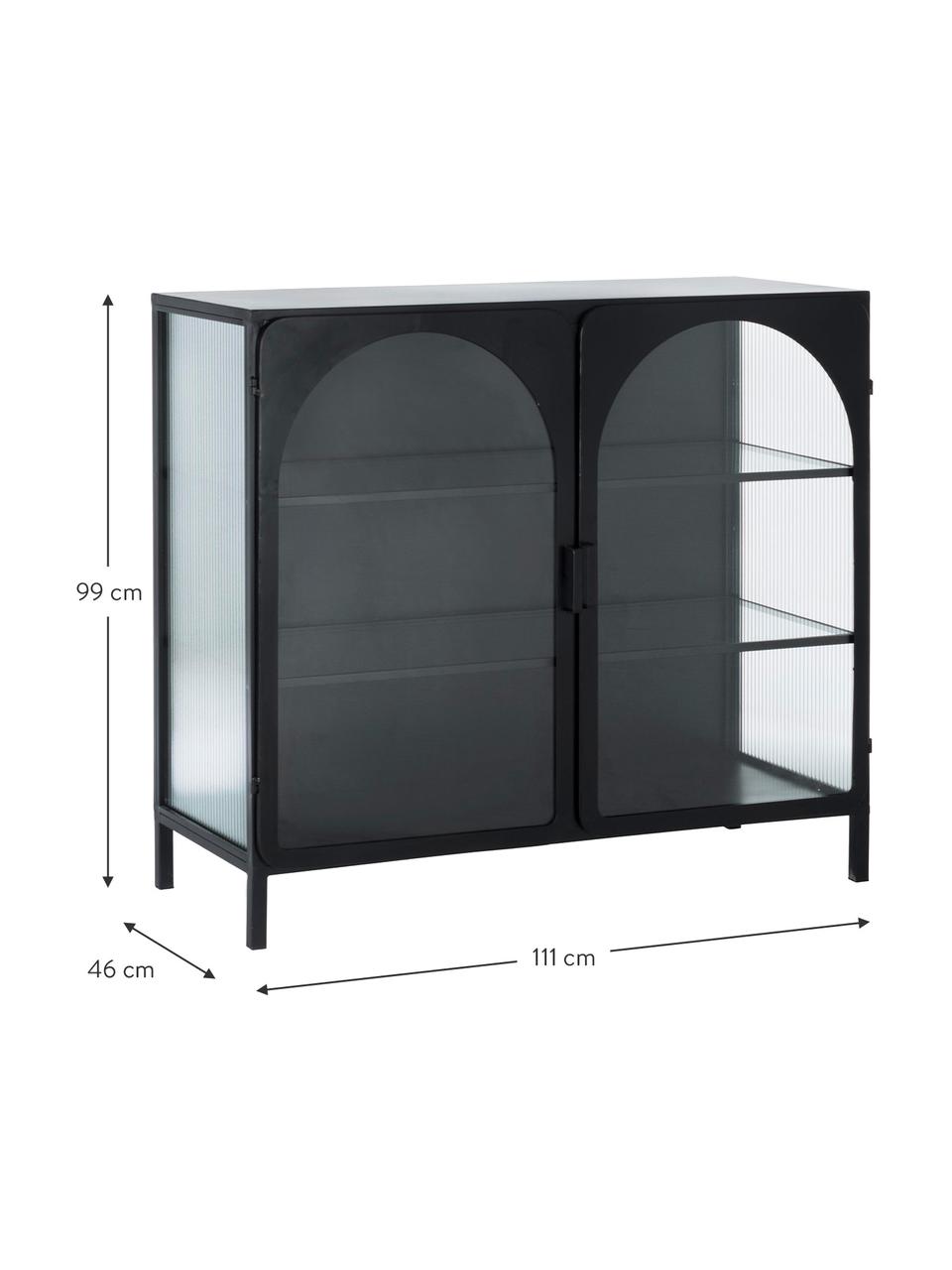 Vitrina de vidrio Nerissa, Estructura: metal epoxidado y con pin, Negro, transparente, An 111 x Al 99 cm