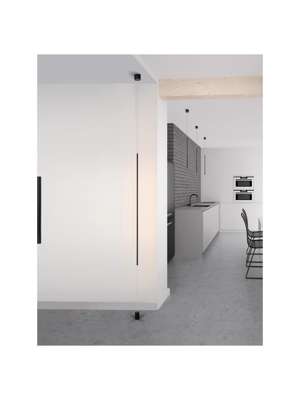 Design LED hanglamp met vloerbevestiging Elettra, Lamp: gecoat aluminium, Baldakijn: gecoat aluminium, Zwart, Ø 7 x H 120 cm