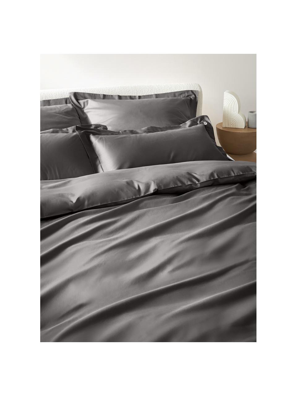 Saténová posteľná bielizeň z organickej bavlny so širokým lemom Premium, Tmavosivá, 135 x 200 cm + 1 vankúš 80 x 80 cm