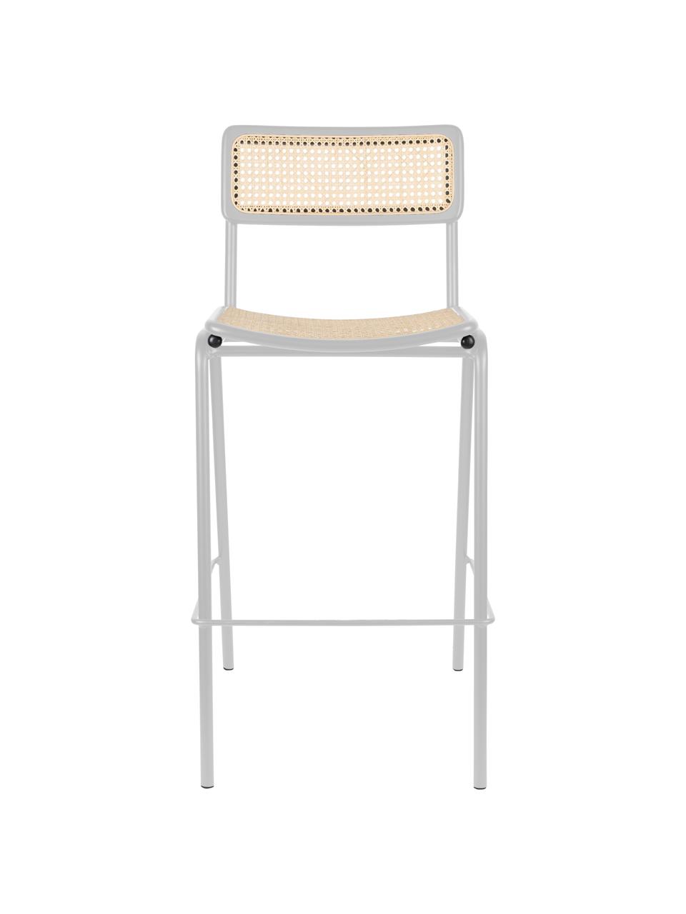 Taburete alto de cocina con tejido vienés Jort, Asiento: ratán, Estructura: madera de abedul maciza p, Patas: acero con pintura en polv, Gris, An 47 x Al 106 cm