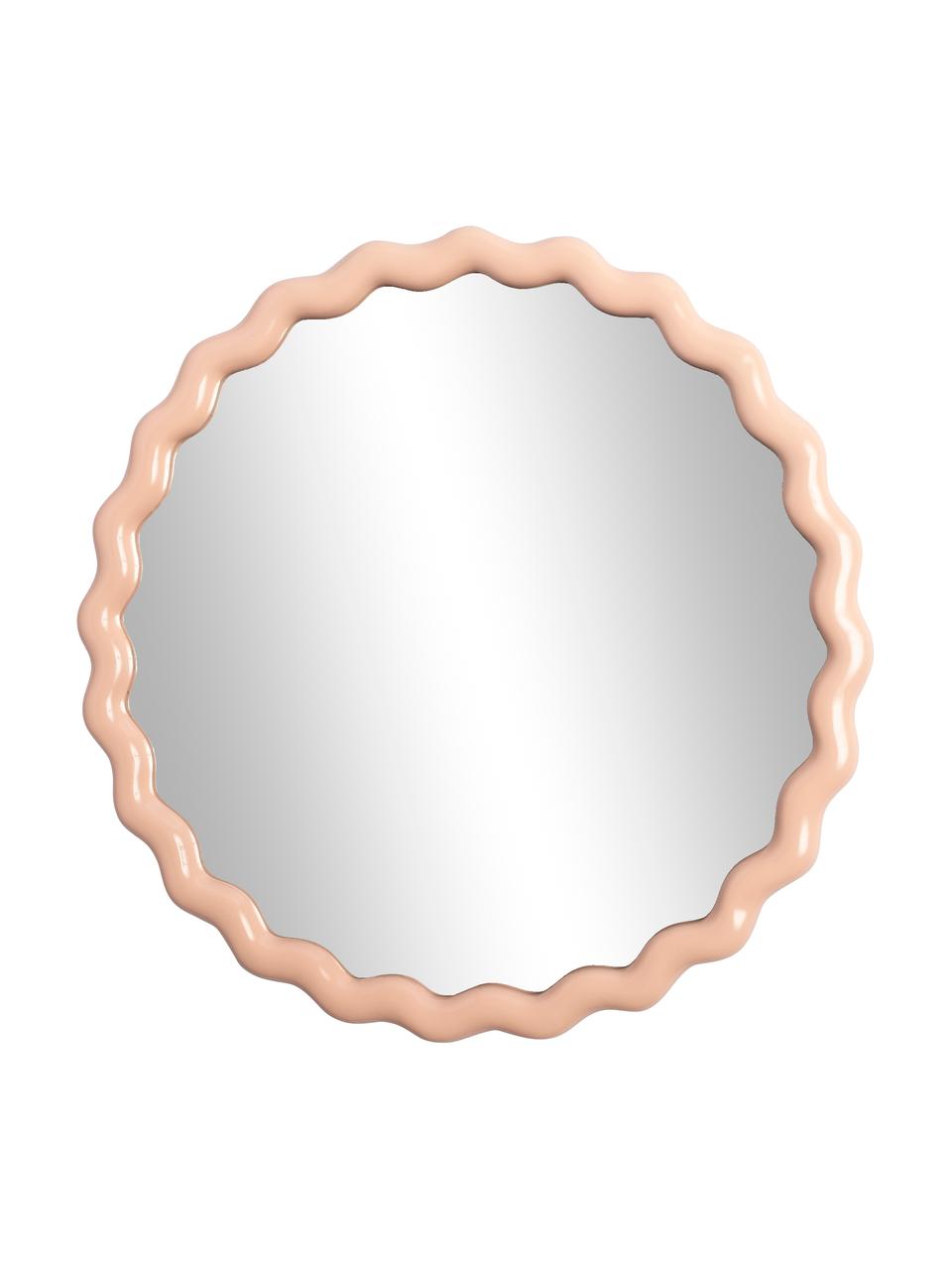 Runder Wandspiegel Zigzag in Beige, Rahmen: Polyresin, Spiegelfläche: Spiegelglas, Pastell-Beige, Ø 50 cm