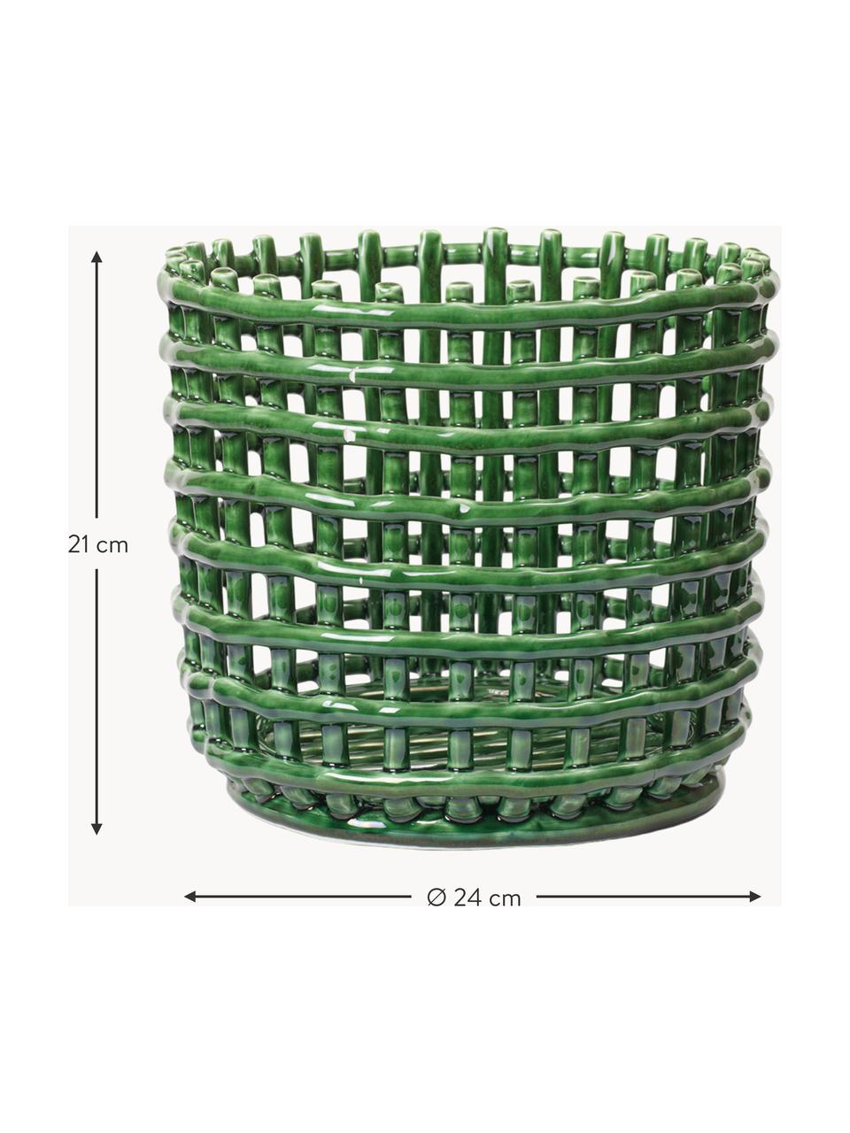 Panier de rangement artisanal en céramique Nalan, haut. 21 cm, Céramique, Vert, Ø 24 x haut. 21 cm