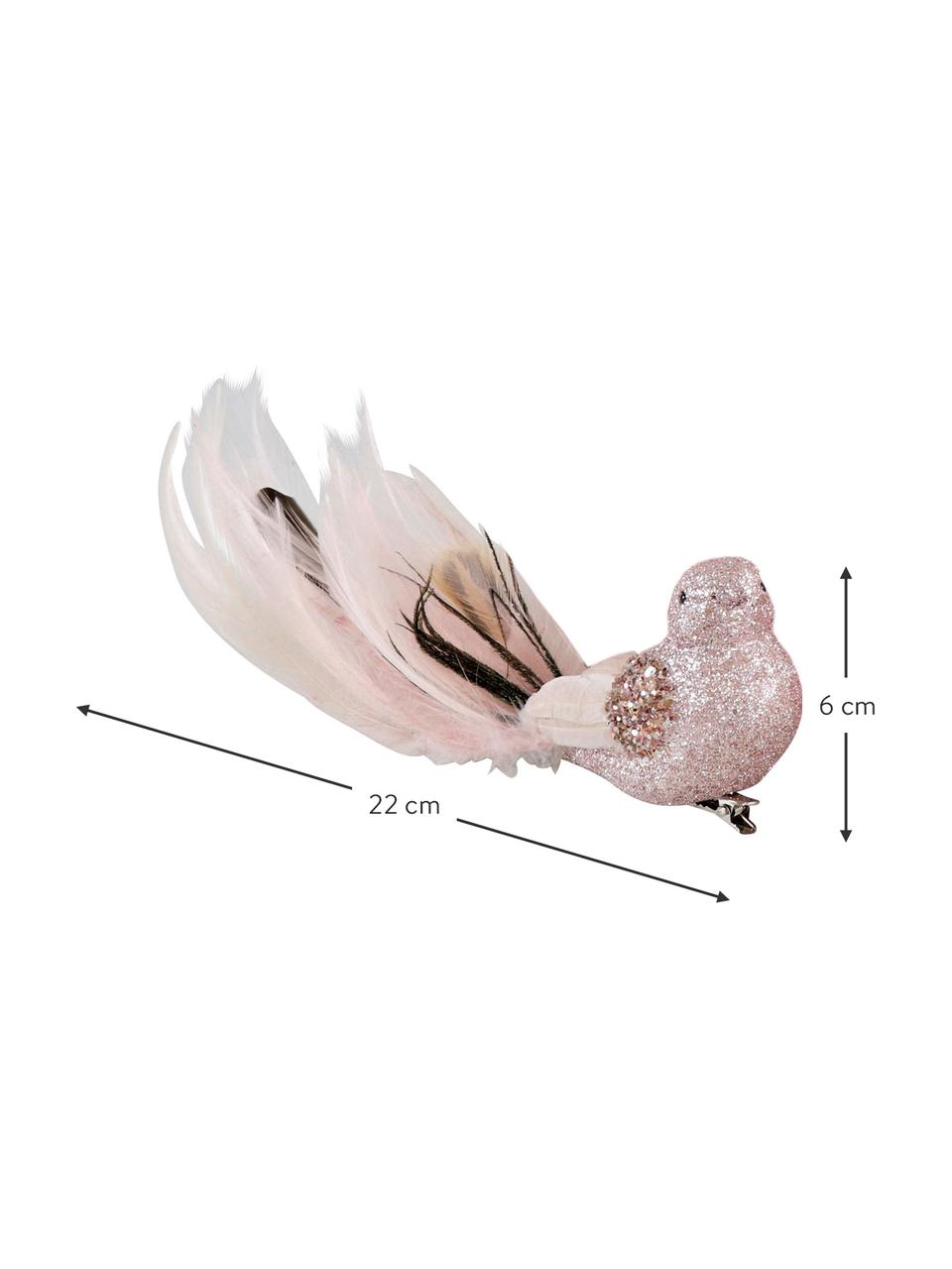Deko-Clip-Set Stola, 6-tlg., Kunststoff, Federn, Pailletten, Rosatöne, Braun, B 22 x H 6 cm