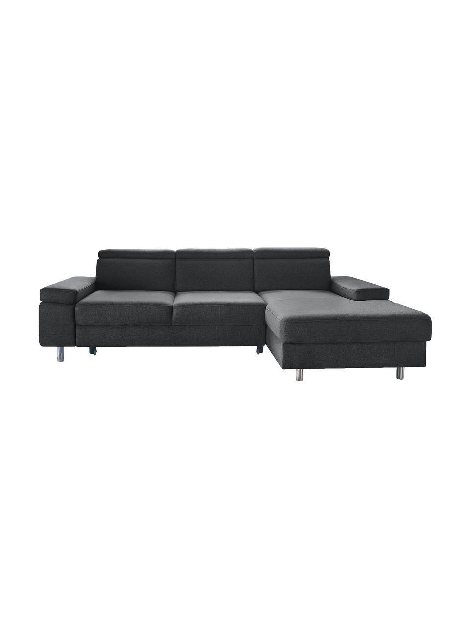 Sofa narożna z funkcją spania Espace, Tapicerka: 100% aksamit poliestrowy, Nogi: metal lakierowany, Ciemny szary, S 257 x G 182 cm