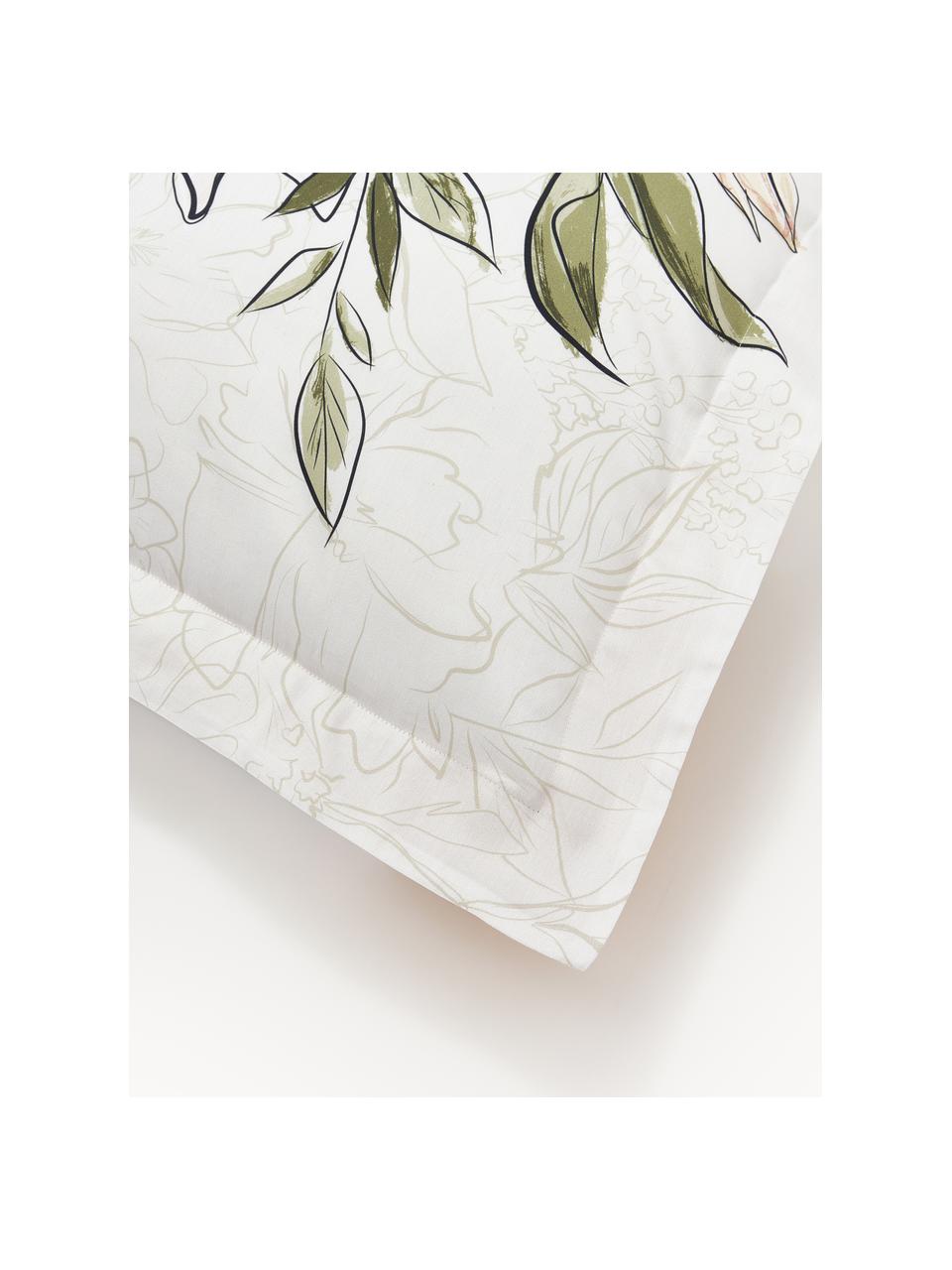 Baumwollsatin-Kopfkissenbezug Margot mit Blumen-Print, Webart: Satin Fadendichte 210 TC,, Off-White, Hellbeige, B 40 x L 80 cm