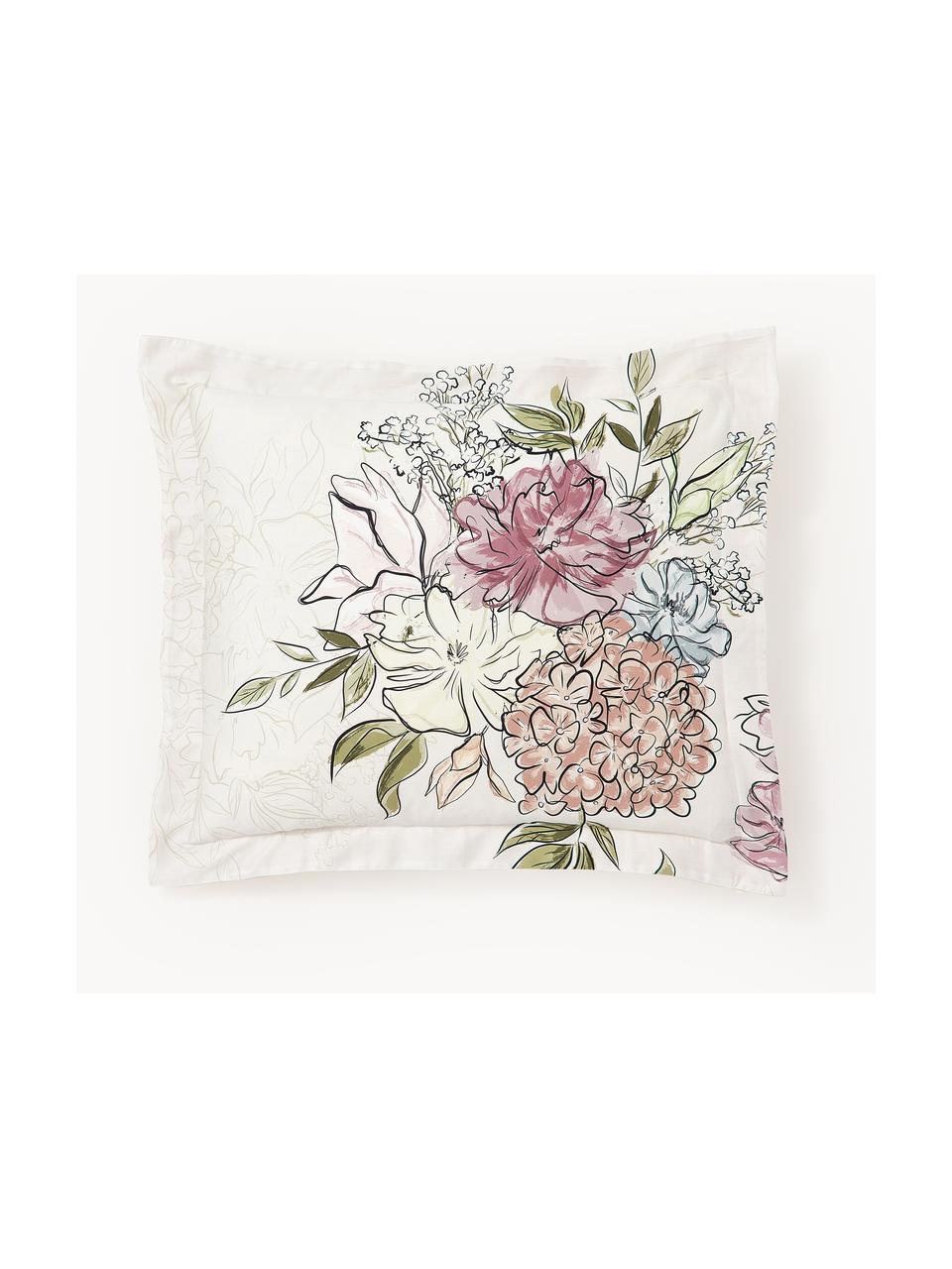 Baumwollsatin-Kopfkissenbezug Margot mit Blumen-Print, Webart: Satin Fadendichte 210 TC,, Off-White, Hellbeige, B 40 x L 80 cm