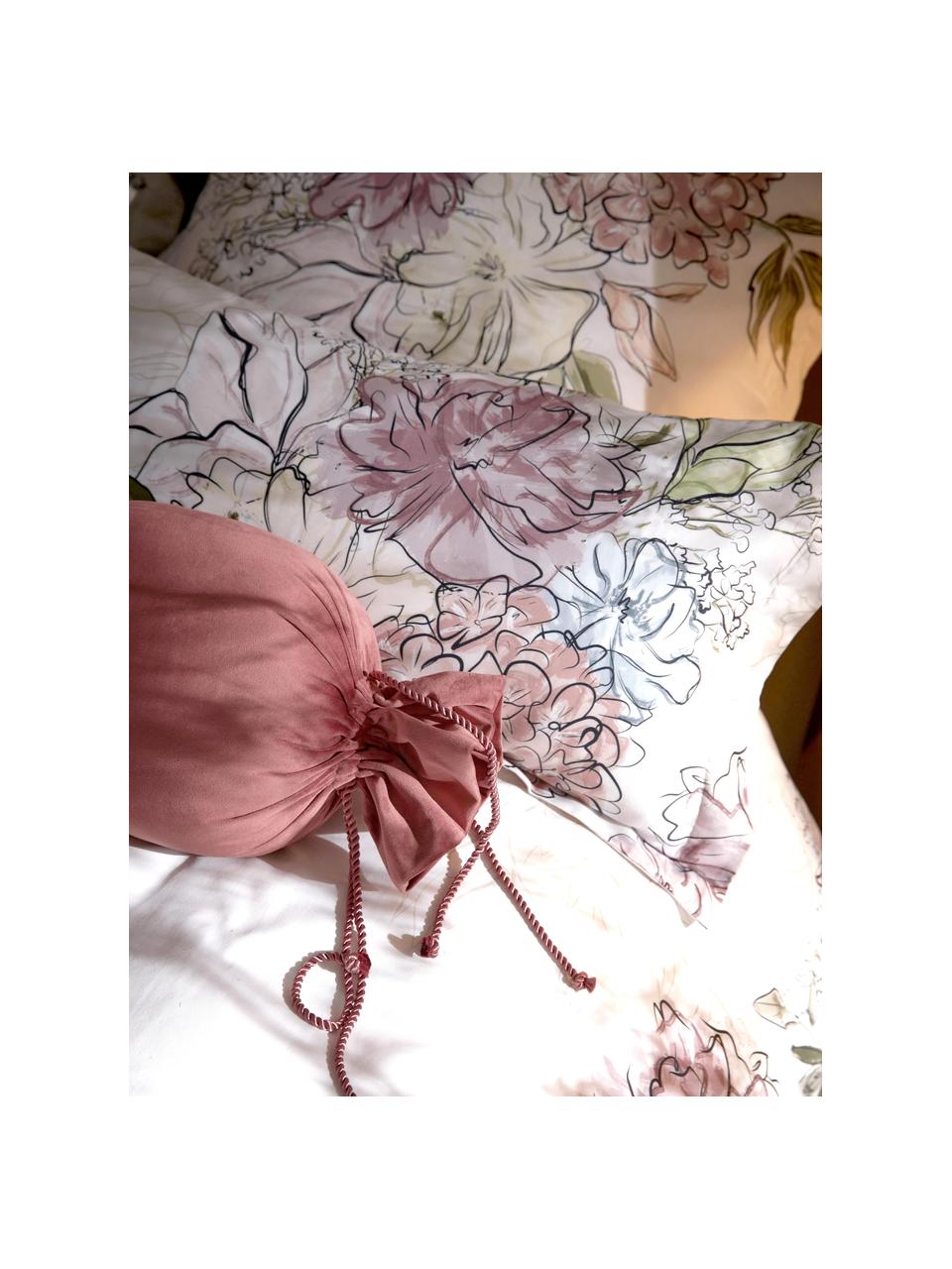 Baumwollsatin-Kopfkissenbezug Margot mit Blumen-Print, Webart: Satin Fadendichte 210 TC,, Off-White, Hellbeige, B 40 x L 80 cm