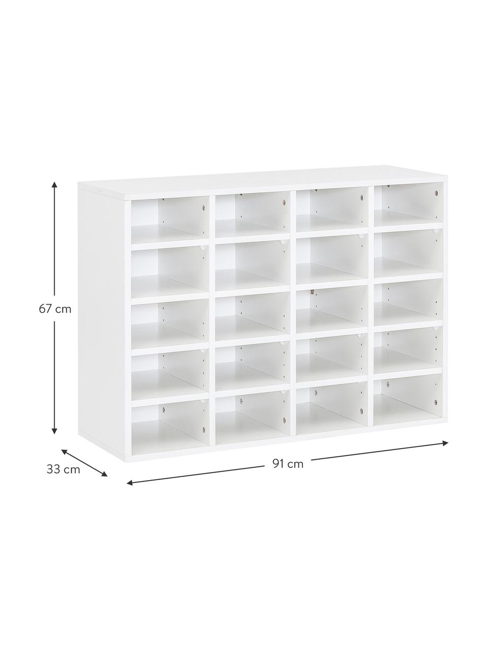 Schoenenkast Diego met 20 vakken, Met melamine beklede spaanplaat, Wit, 91 x 67 cm