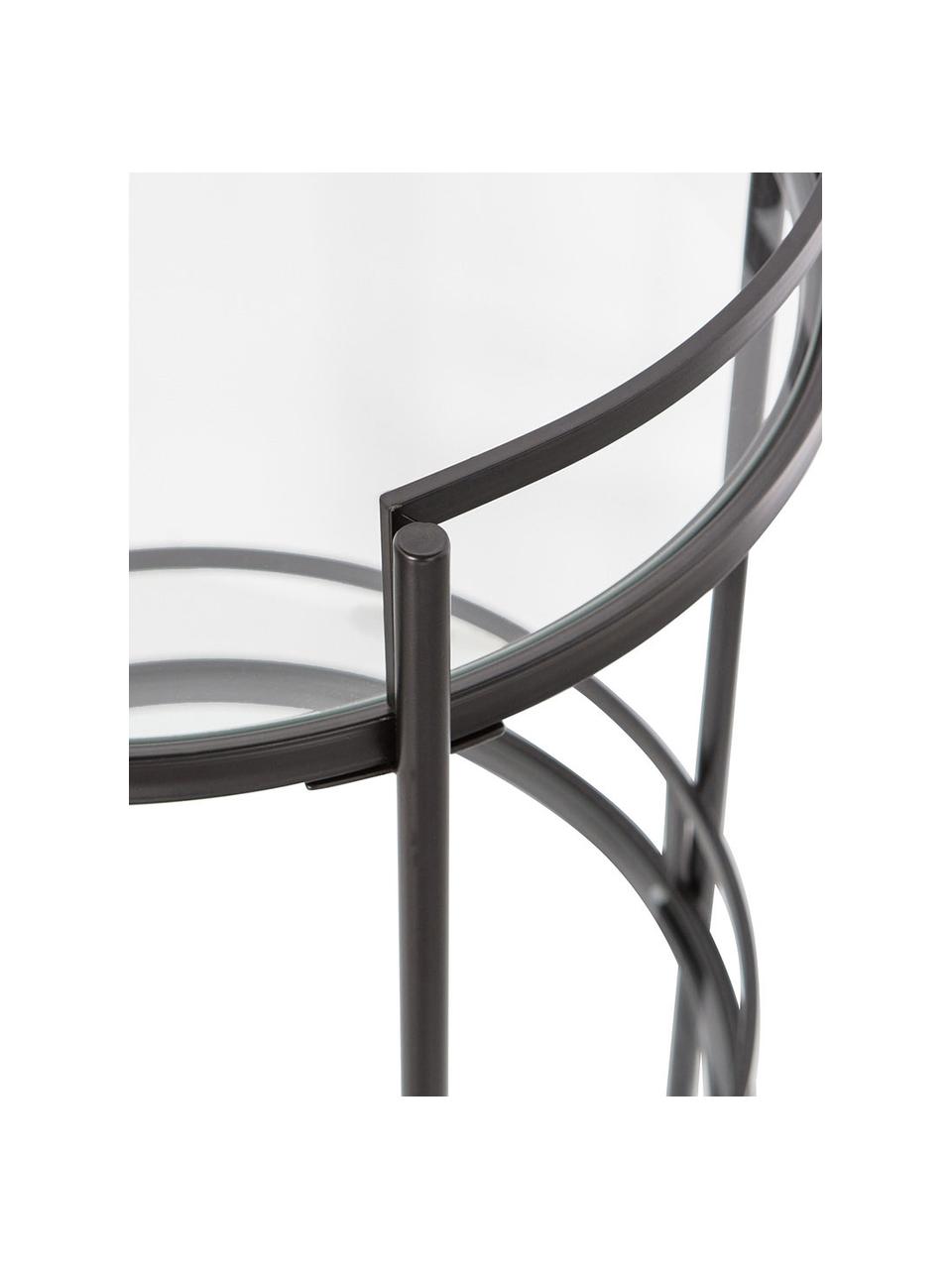 Ronde glazen serveerwagen Zora, Frame: gepoedercoat metaal, Plateaus: glas, Zwart, Ø 50 x H 79 cm