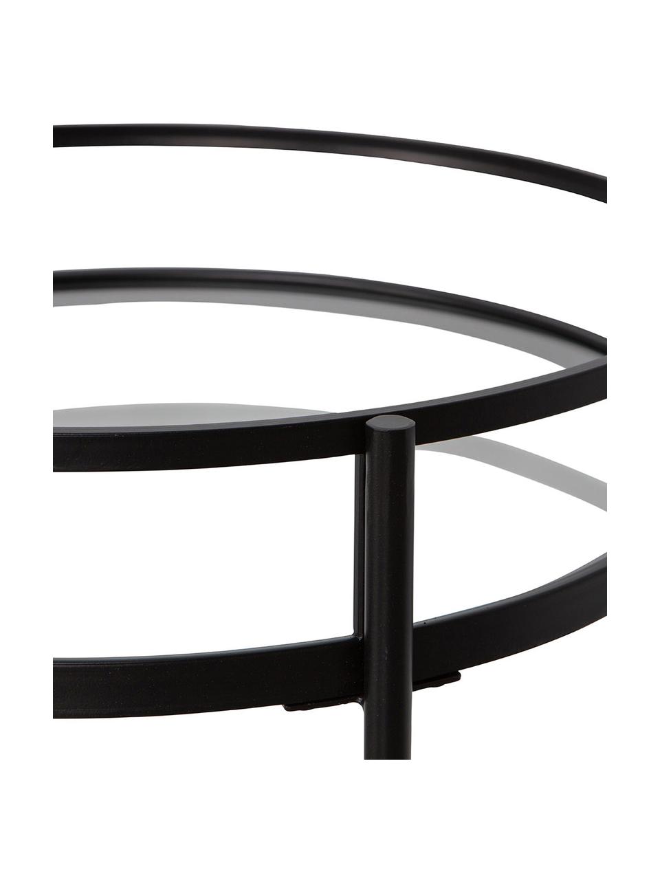Camarera redonda de vidrio Zora, Estructura: metal con pintura en polv, Bandejas: cristal, Negro, Ø 50 x Al 79 cm