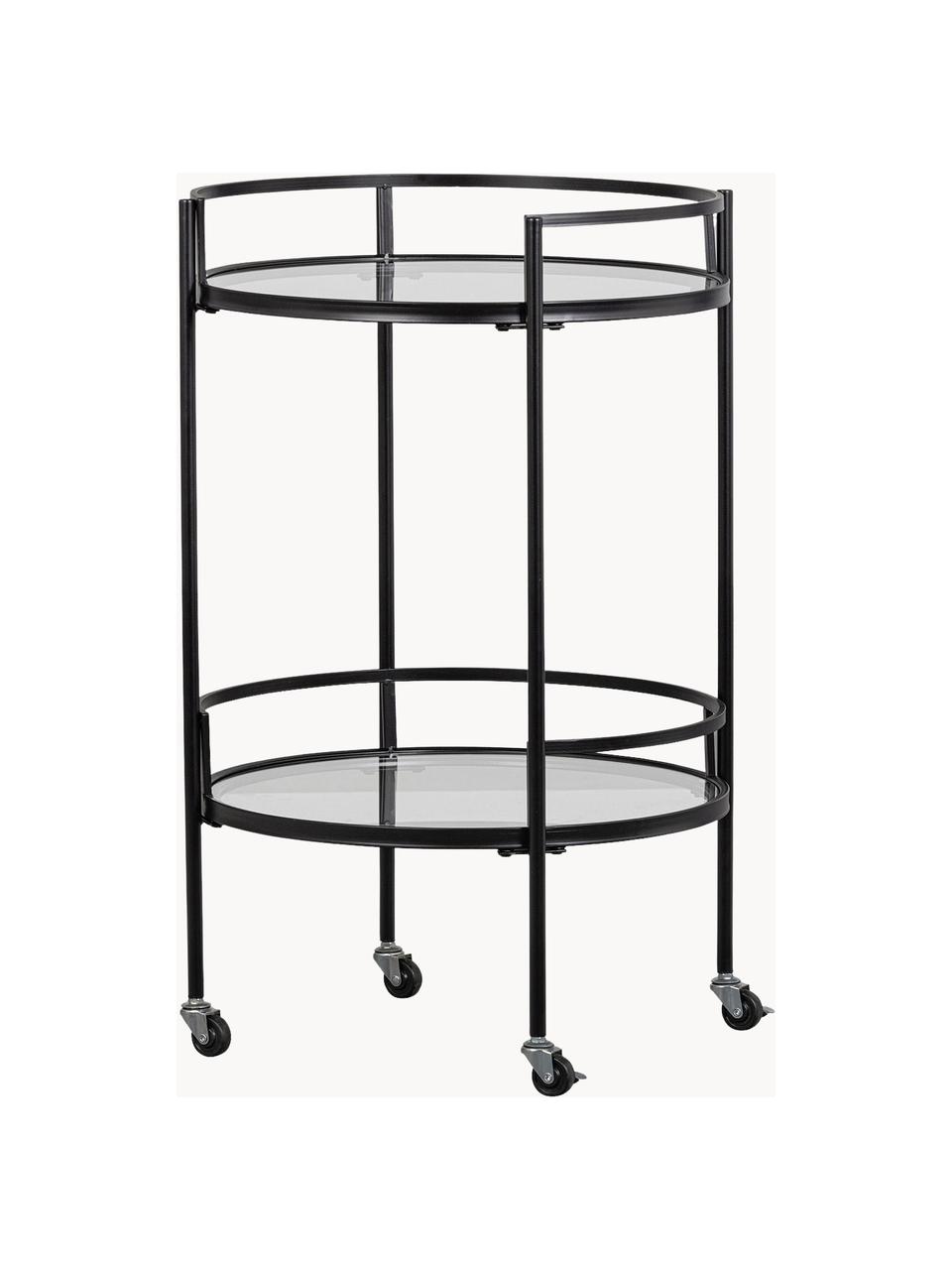 Camarera redonda de vidrio Zora, Estructura: metal con pintura en polv, Bandejas: cristal, Negro, Ø 50 x Al 79 cm