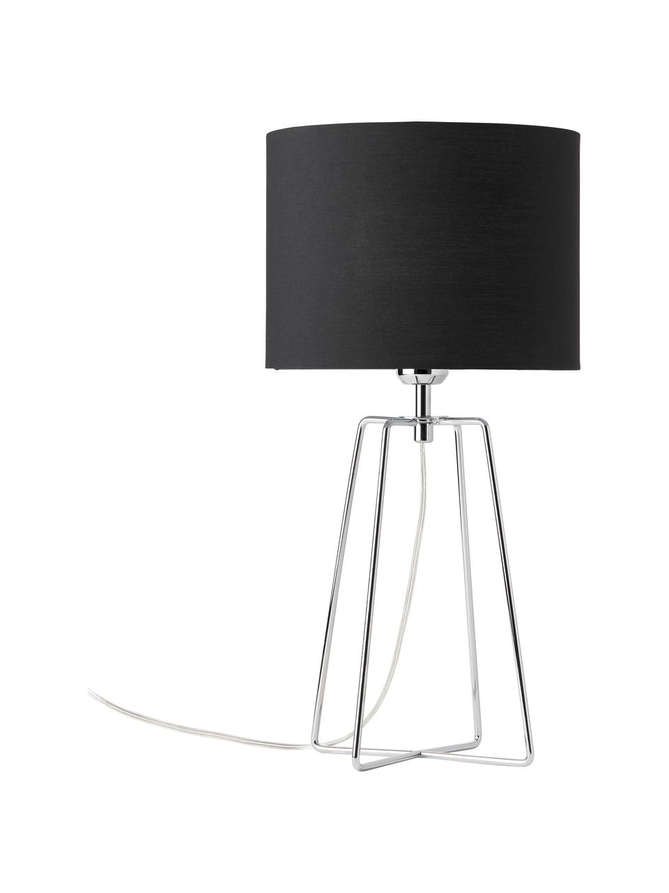 Lampada da tavolo Karolina, Paralume: tessuto, Base della lampada: metallo cromato, Nero, cromato, Ø 25 x Alt. 49 cm