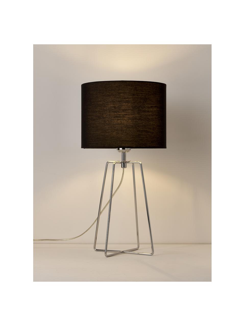 Lampada da tavolo Karolina, Paralume: tessuto, Base della lampada: metallo cromato, Nero, cromato, Ø 25 x Alt. 49 cm