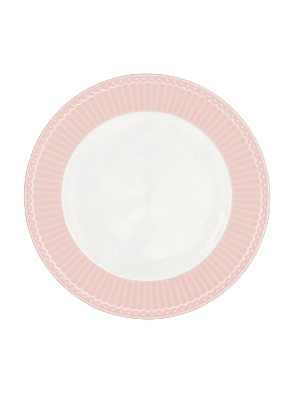 Handgemachte Frühstücksteller Alice in Rosa mit Reliefdesign, 2 Stück, Steingut, Rosa, Weiß, Ø 23 cm