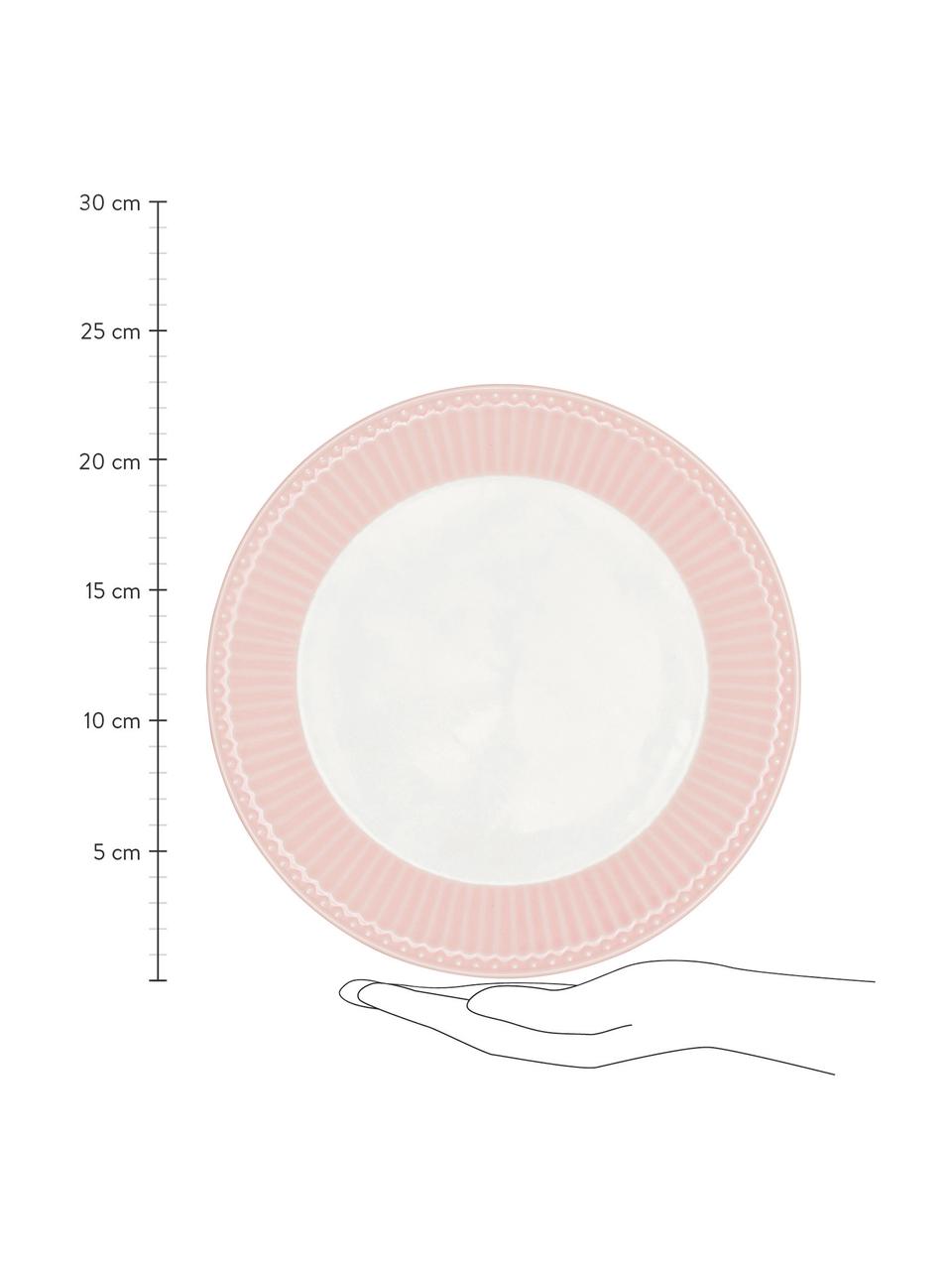 Ručně vyrobený snídaňový talíř Alice, 2 ks, Kamenina, Růžová, bílá, Ø 23 cm