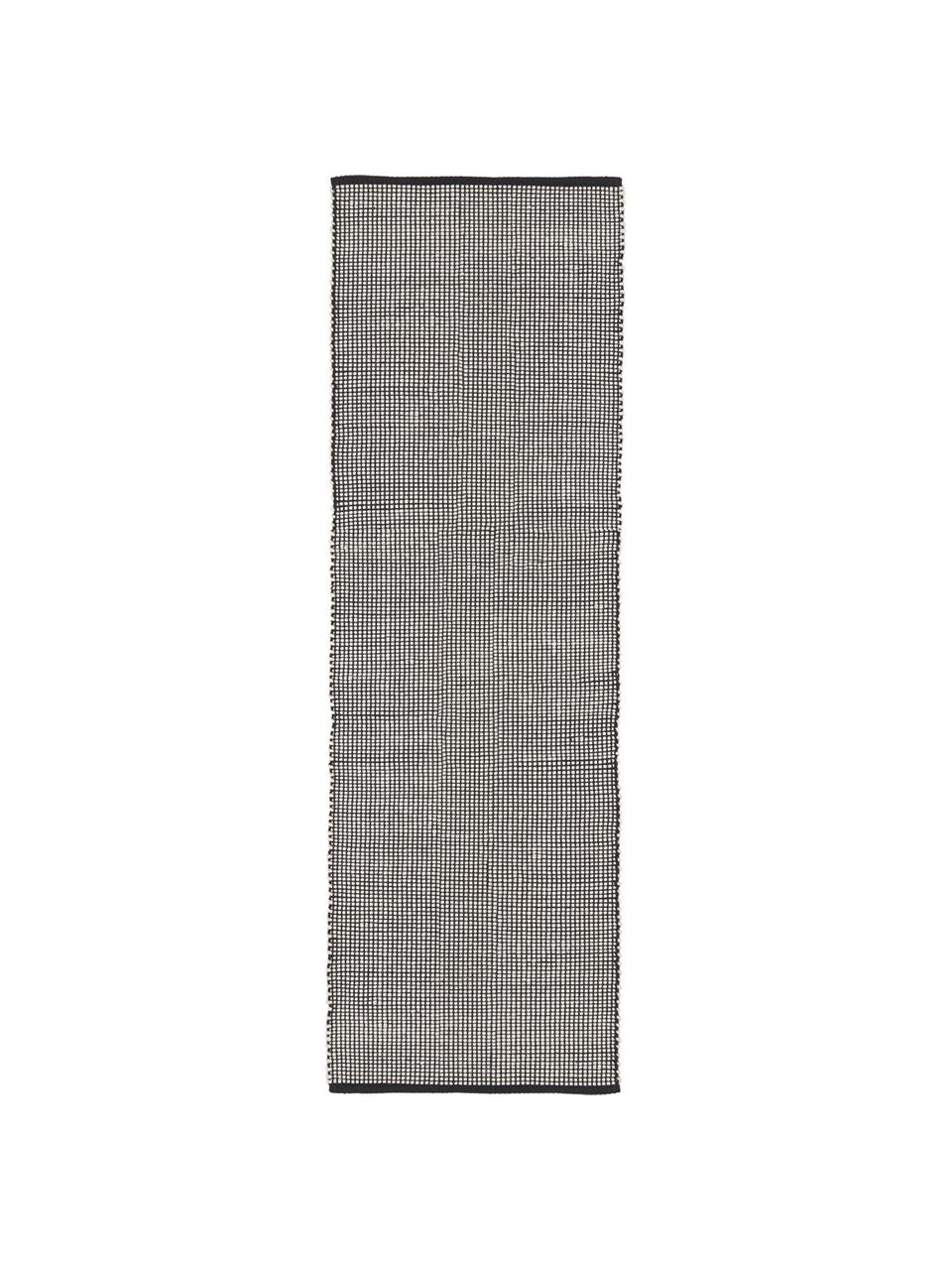 Alfombra corredor artesanal de lana Amaro, Parte superior: 100% lana, Reverso: 100% algodón Las alfombra, Negro, blanco crema, An 80 x L 250 cm