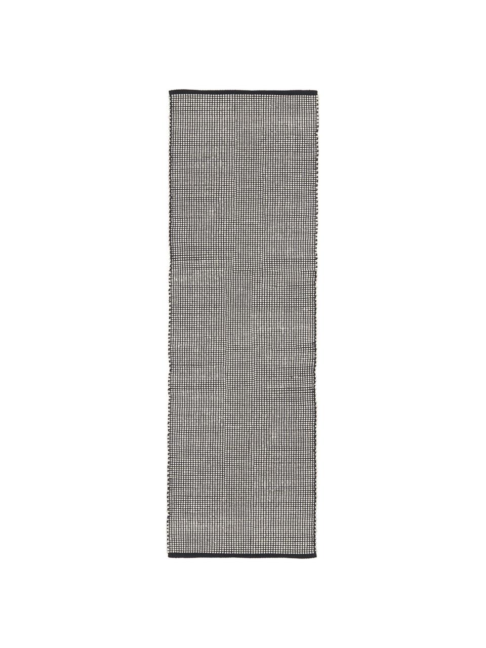Ręcznie tkany chodnik z wełny Amaro, Czarny, kremowobiały, S 80 x D 250 cm