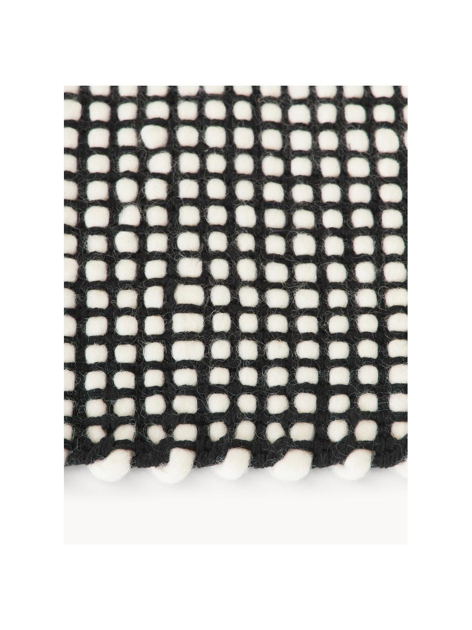 Ručně tkaný vlněný běhoun Amaro, Černá, krémově bílá, Š 80 cm, D 250 cm