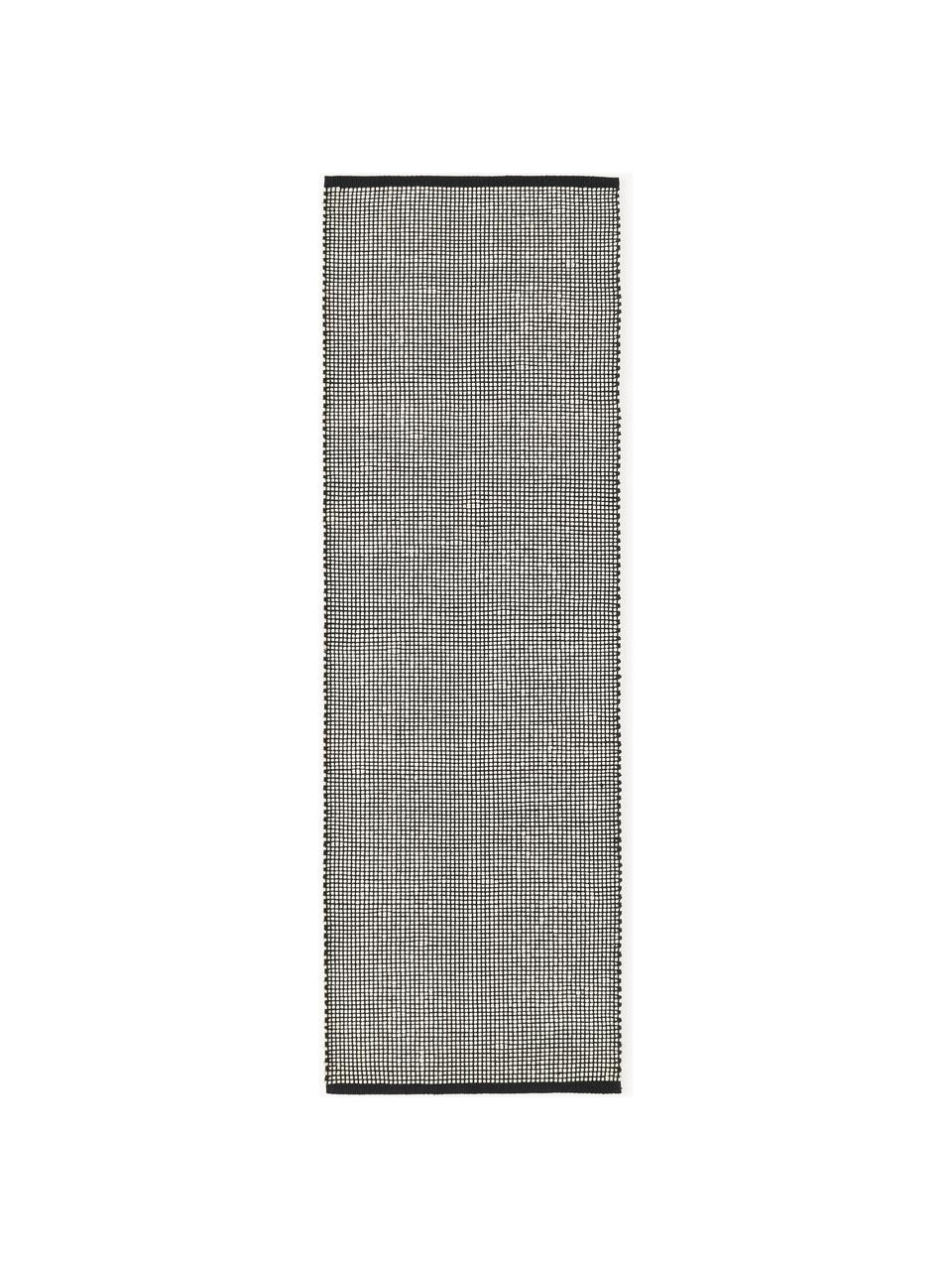 Passatoia in lana fatta a mano Amaro, Retro: 100% cotone certificato G, Nero, bianco crema, Larg. 80 x Lung. 250 cm