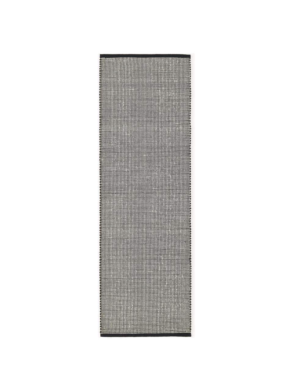 Passatoia in lana tessuta a mano Amaro, Retro: 100% cotone Nel caso dei , Nero, bianco crema, Larg. 80 x Lung. 250 cm