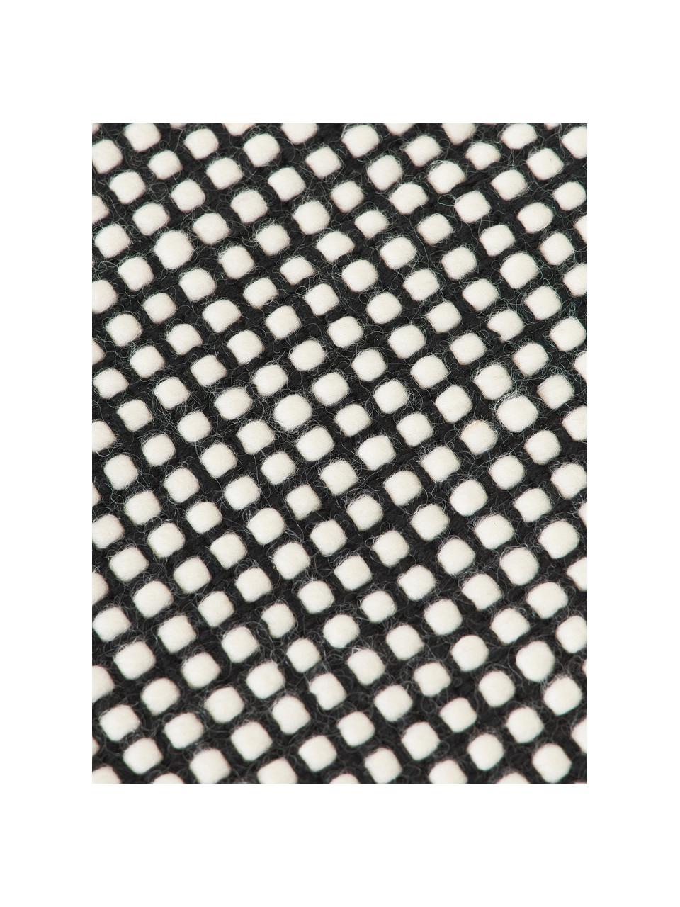 Tapis de couloir en laine tissé main Amaro, Noir, blanc crème, larg. 80 x long. 250 cm