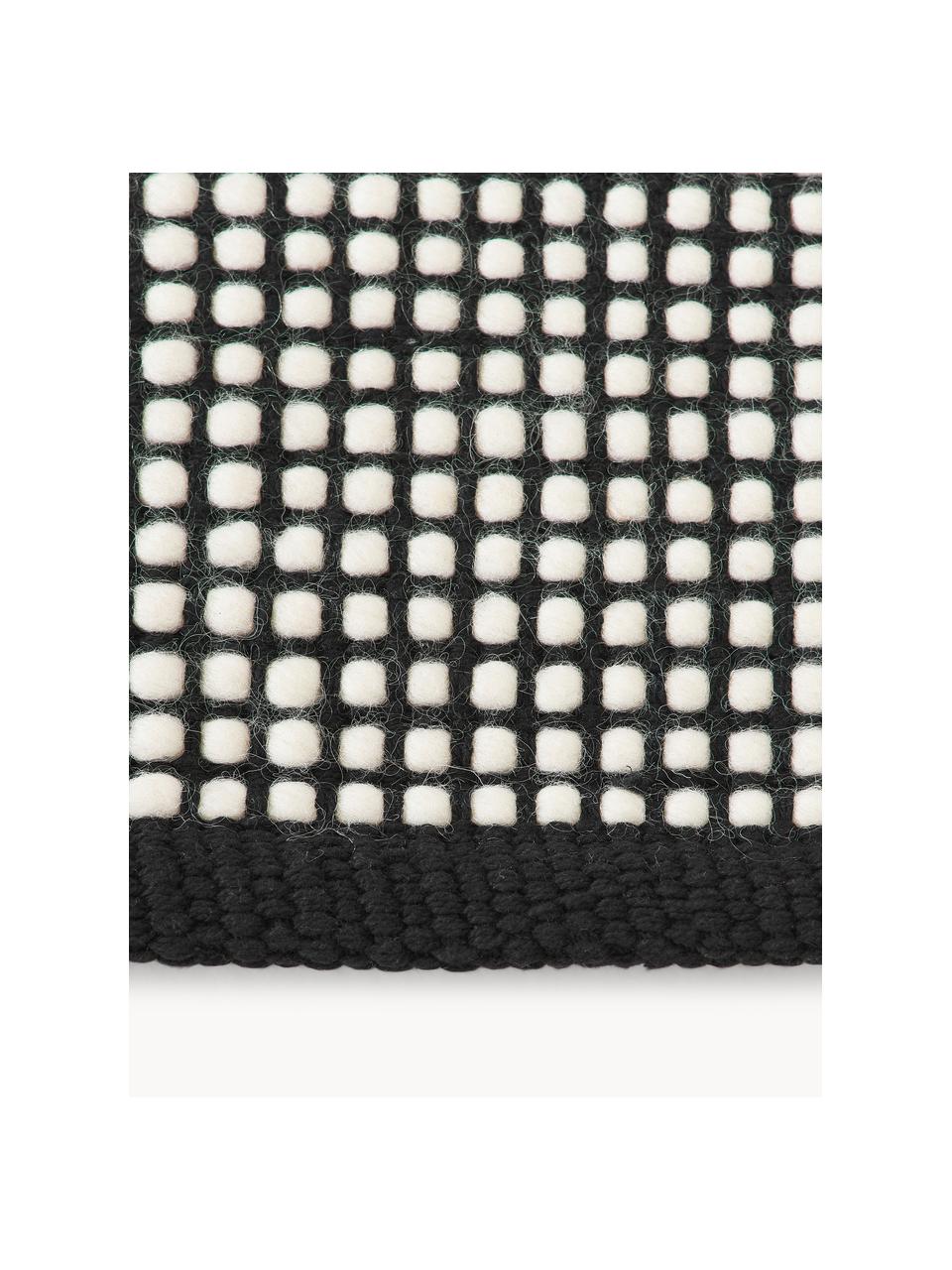 Passatoia in lana tessuta a mano Amaro, Retro: 100% cotone Nel caso dei , Nero, bianco crema, Larg. 80 x Lung. 250 cm