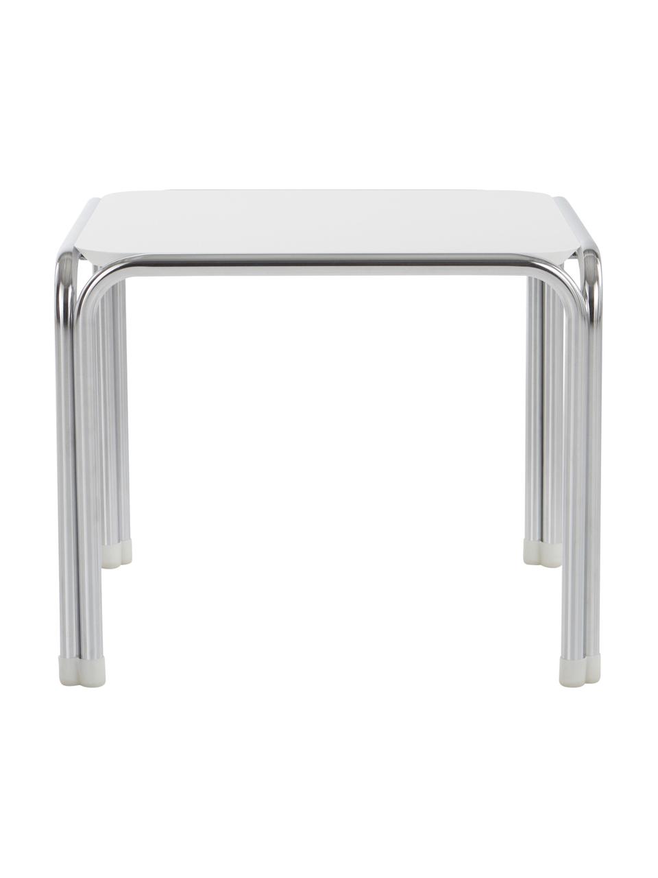 Tavolino Dyton, Gambe: acciaio cromato, Bianco, cromato, Larg. 45 x Alt. 35 cm