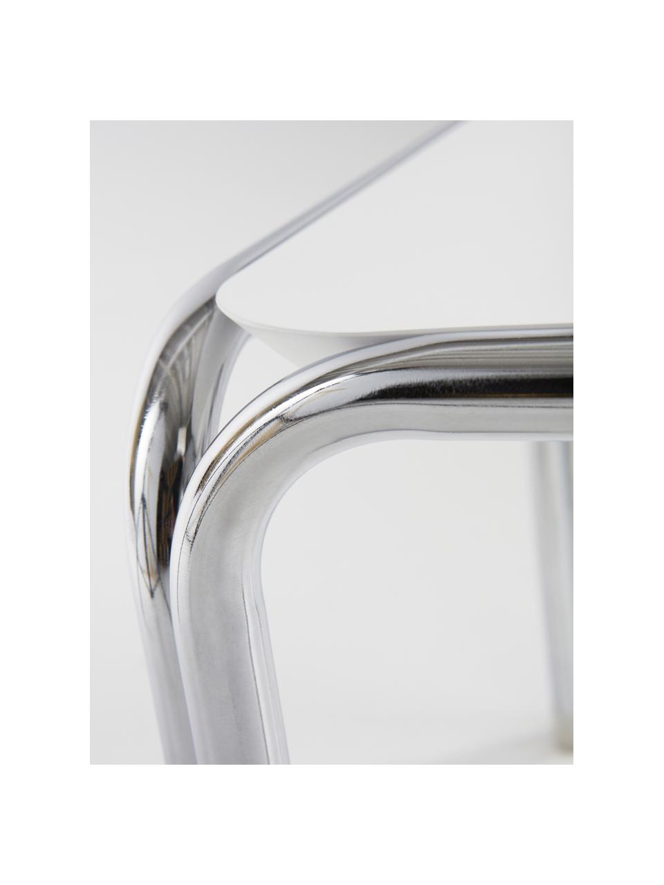 Tavolino Dyton, Gambe: acciaio cromato, Bianco, cromato, Larg. 45 x Alt. 35 cm