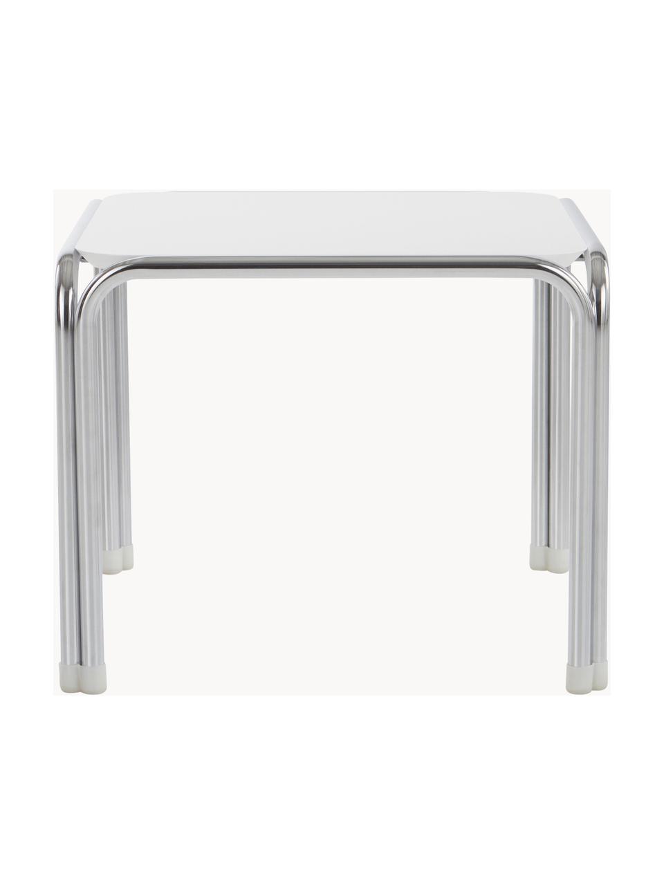 Tavolino Dyton, Gambe: acciaio cromato, Bianco, cromato, Larg. 45 x Alt. 35 cm