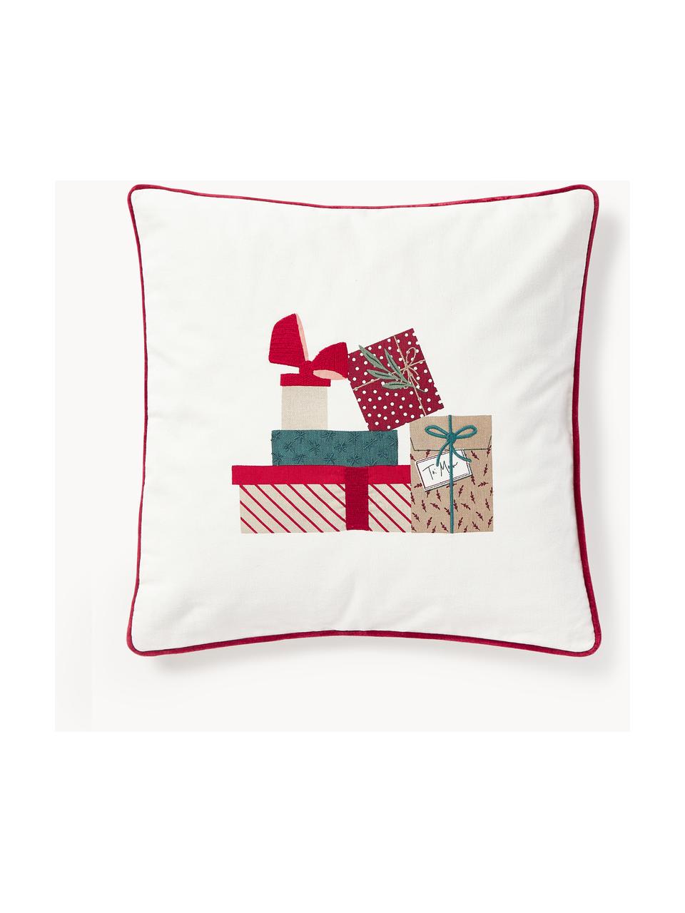Funda de cojín de algodón con bordado navideño Aldora, 100% algodón, Mostaza, blanco, An 45 x L 45 cm