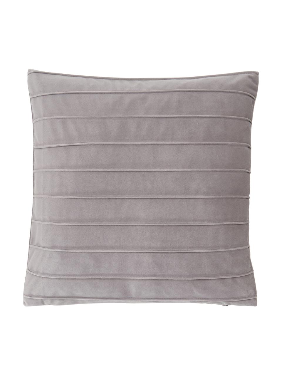 Housse de coussin en velours Lola, Velours (100 % polyester), Gris clair, larg. 40 x long. 40 cm