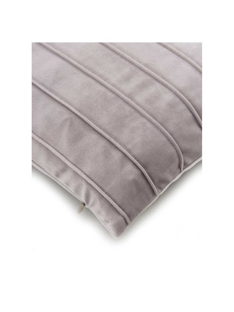 Federa arredo in velluto grigio chiaro con motivo strutturato Lola, Velluto (100% poliestere), Grigio, Larg. 40 x Lung. 40 cm