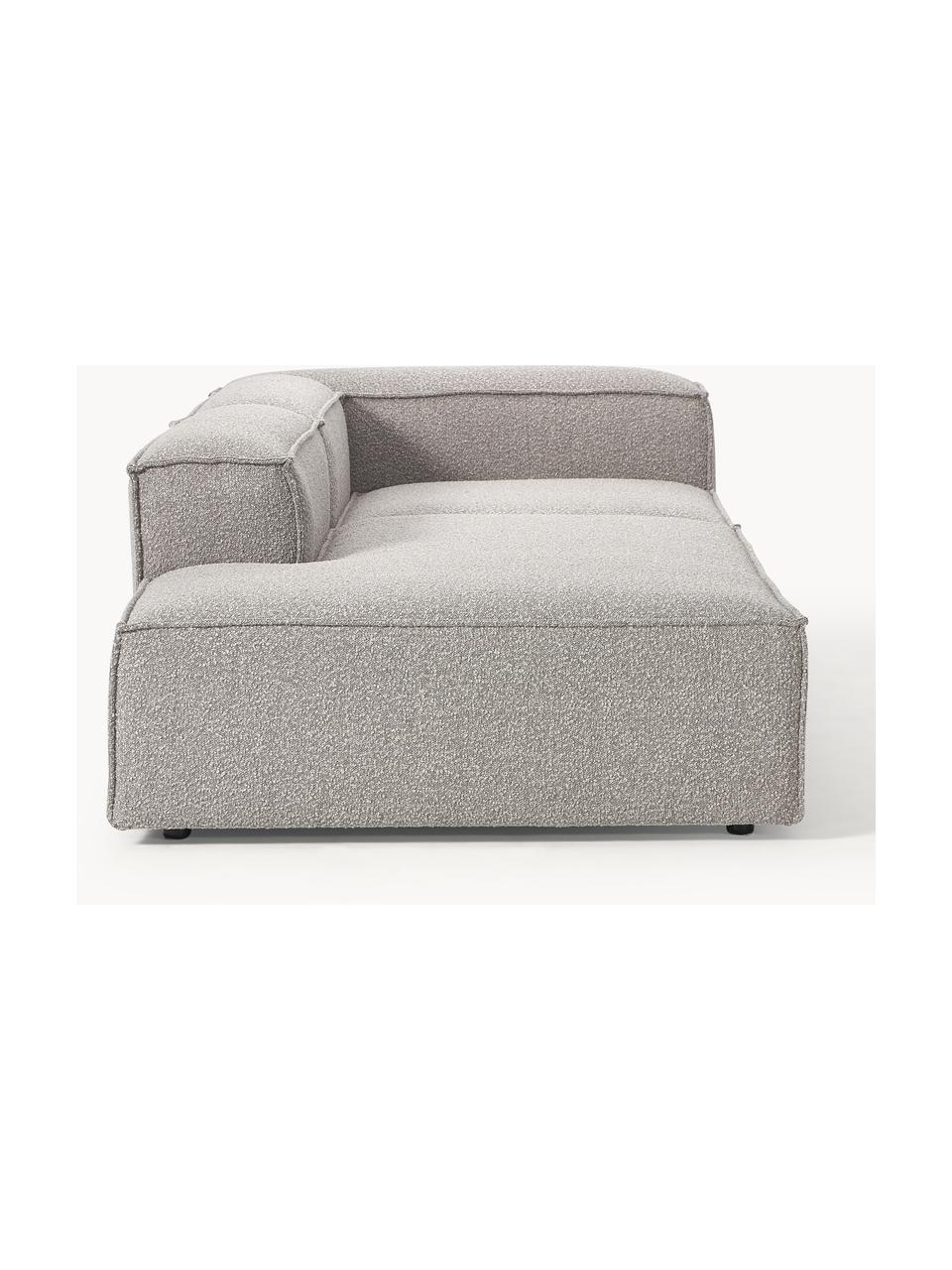 Diván modular en tejido bouclé Lennon, Tapizado: tejido bouclé (100% polié, Estructura: madera contrachapada de p, Patas: plástico Este producto es, Bouclé gris pardo, An 269 x F 119 cm, respaldo derecho