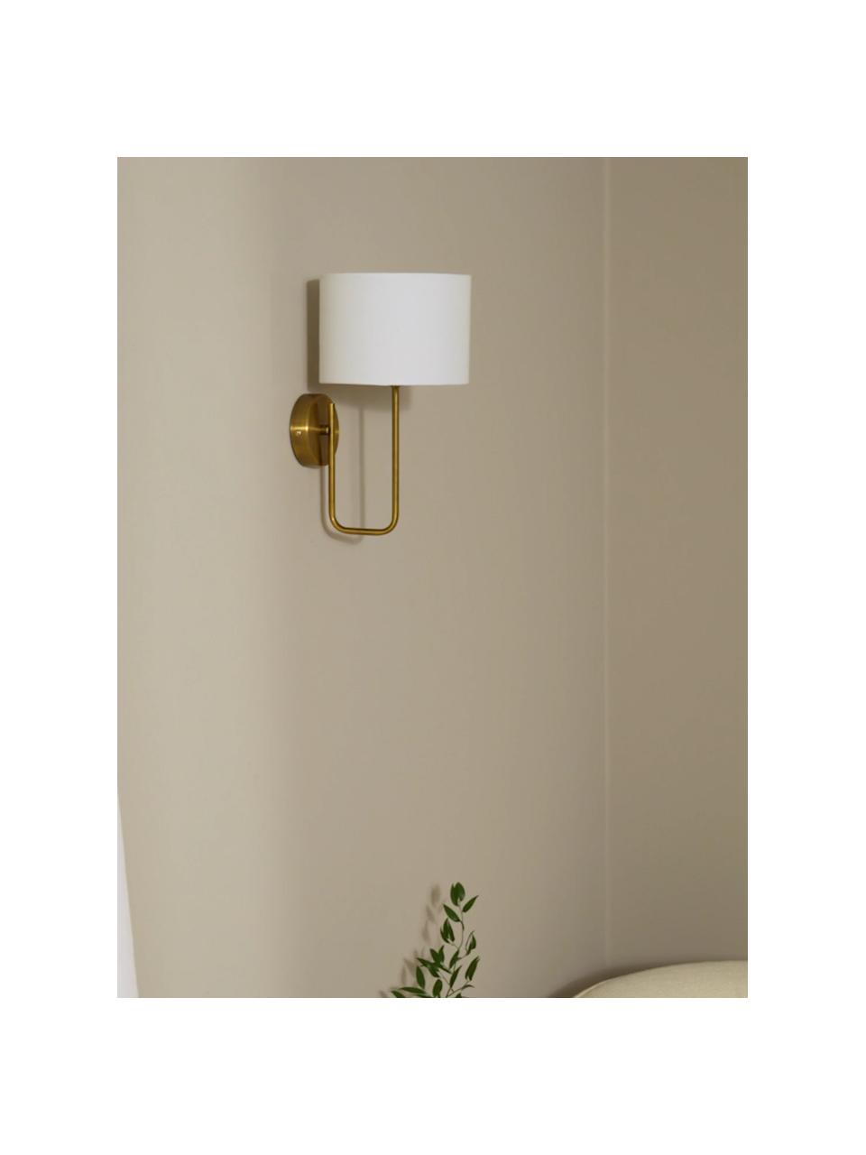Wandlamp Montreal, Lampenkap: textiel, Frame: gegalvaniseerd metaal, Wit, goudkleurig, D 23 x H 36 cm