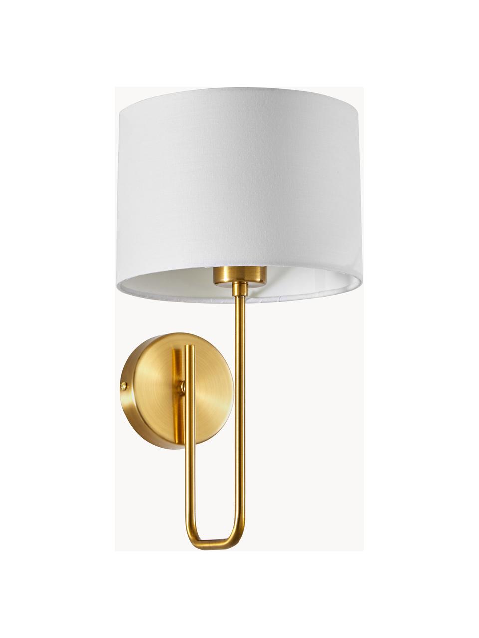 Wandlamp Montreal, Lampenkap: textiel, Frame: gegalvaniseerd metaal, Wit, goudkleurig, D 23 x H 36 cm