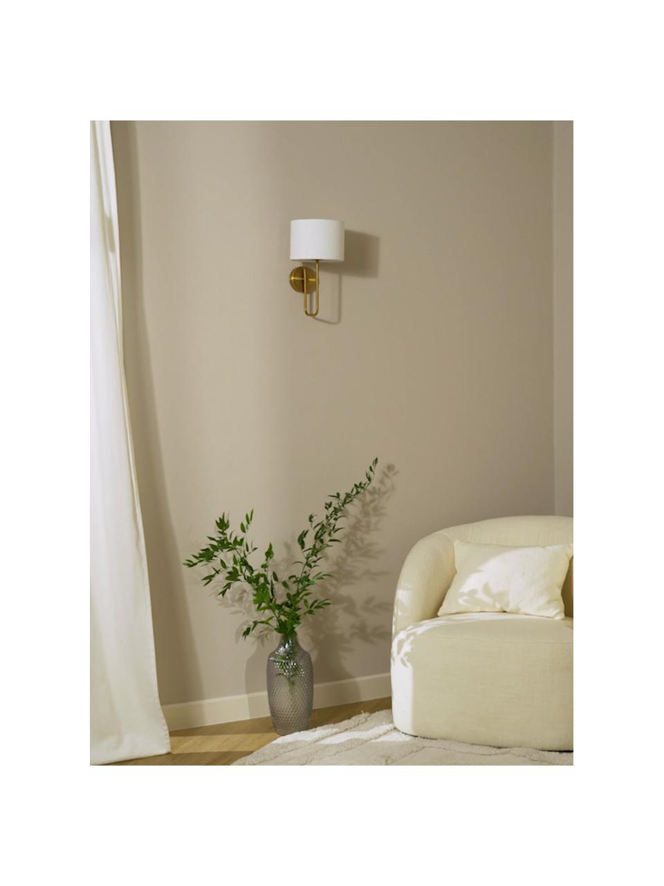 Wandlamp Montreal, Lampenkap: textiel, Frame: gegalvaniseerd metaal, Wit, goudkleurig, D 23 x H 36 cm