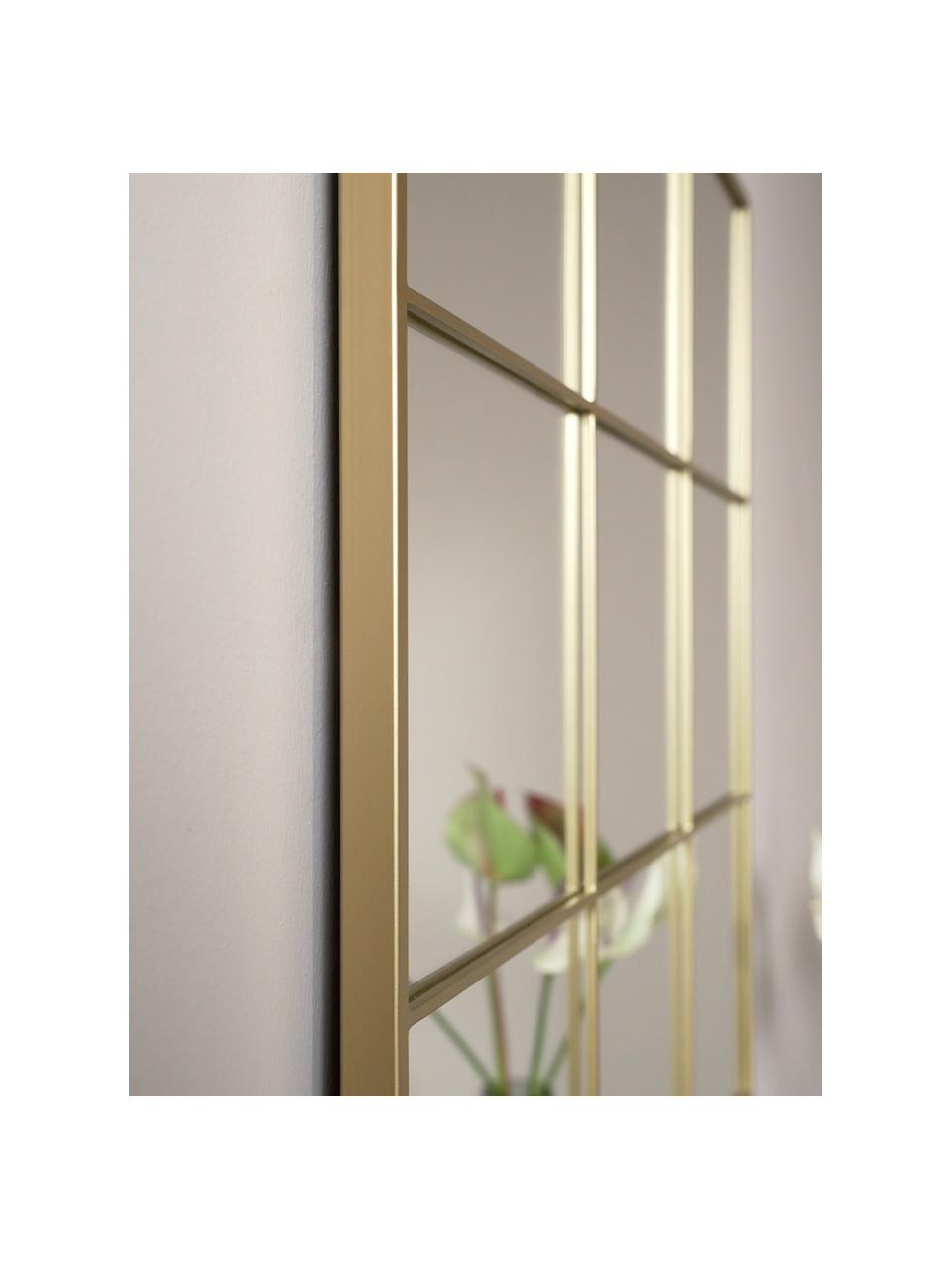 Rechthoekige wandspiegel Clarita in vensterlook met goudkleurige metalen lijst, Lijst: gecoat metaal, Goudkleurig, B 70 x H 70 cm